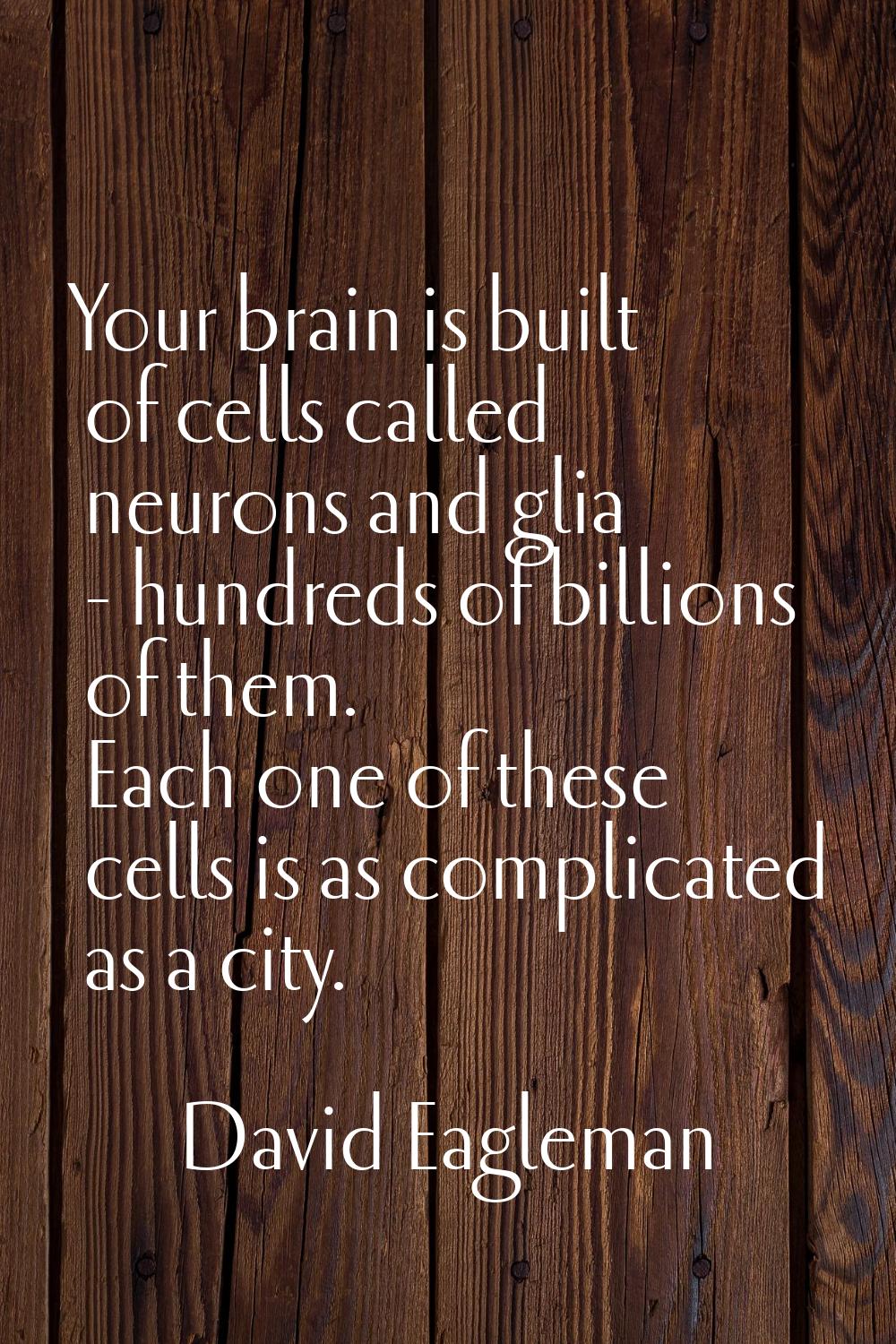 Your brain is built of cells called neurons and glia - hundreds of billions of them. Each one of th