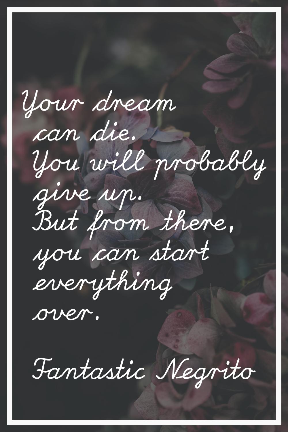 Your dream can die. You will probably give up. But from there, you can start everything over.
