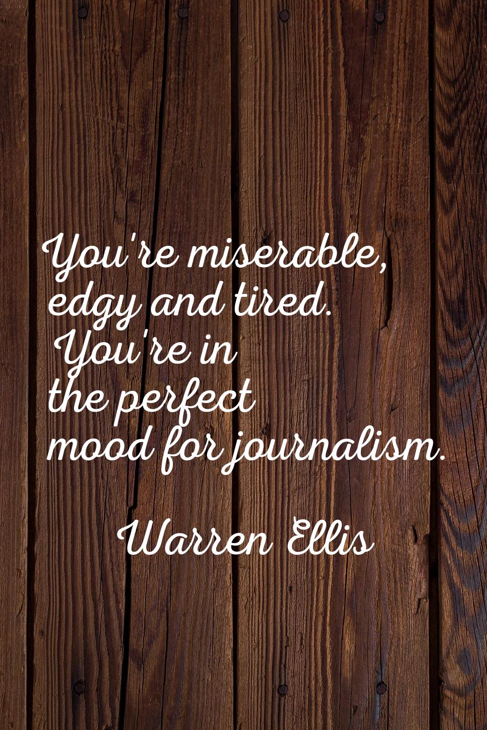 You're miserable, edgy and tired. You're in the perfect mood for journalism.