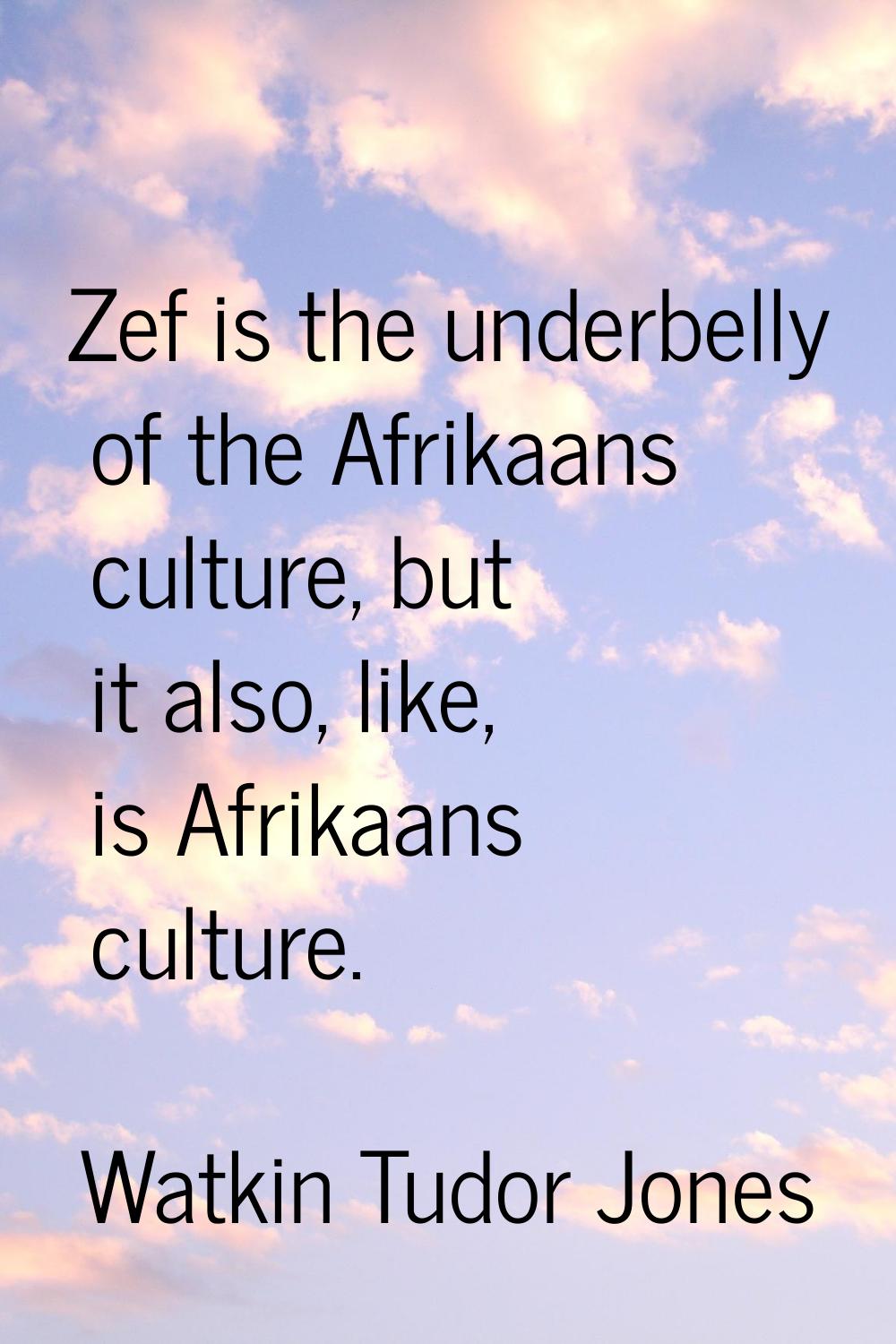 Zef is the underbelly of the Afrikaans culture, but it also, like, is Afrikaans culture.
