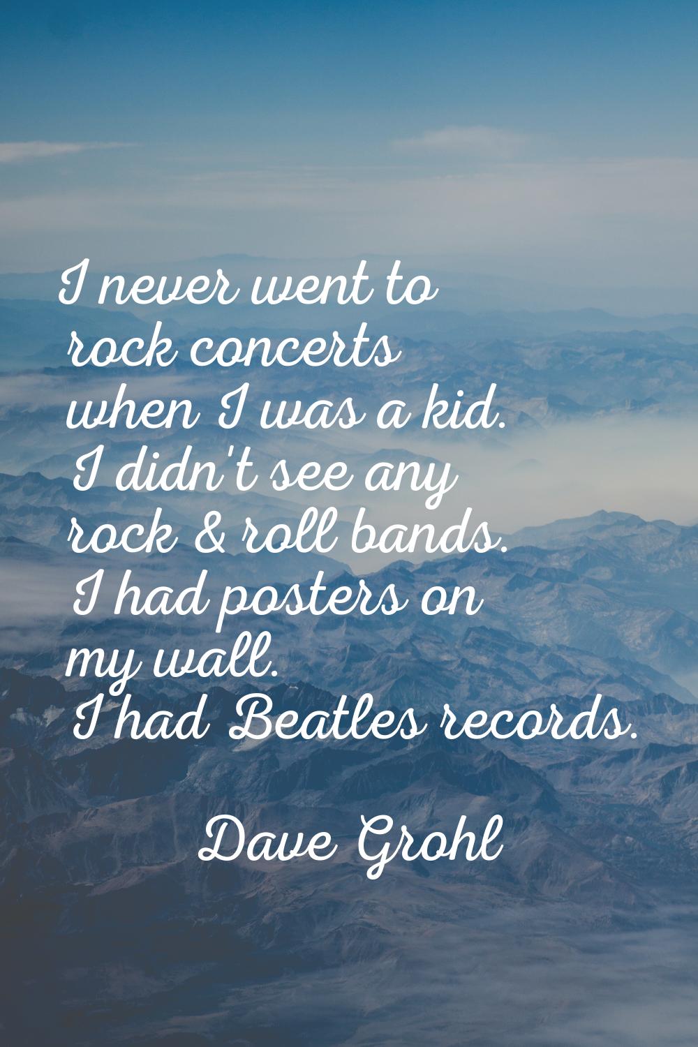 I never went to rock concerts when I was a kid. I didn't see any rock & roll bands. I had posters o