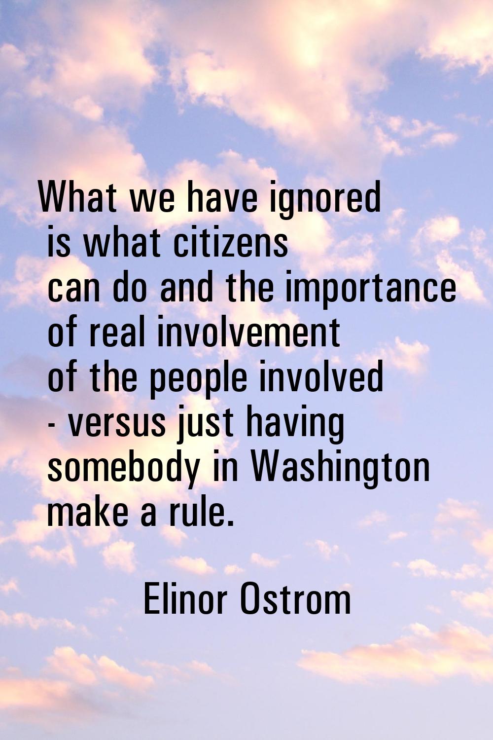 What we have ignored is what citizens can do and the importance of real involvement of the people i