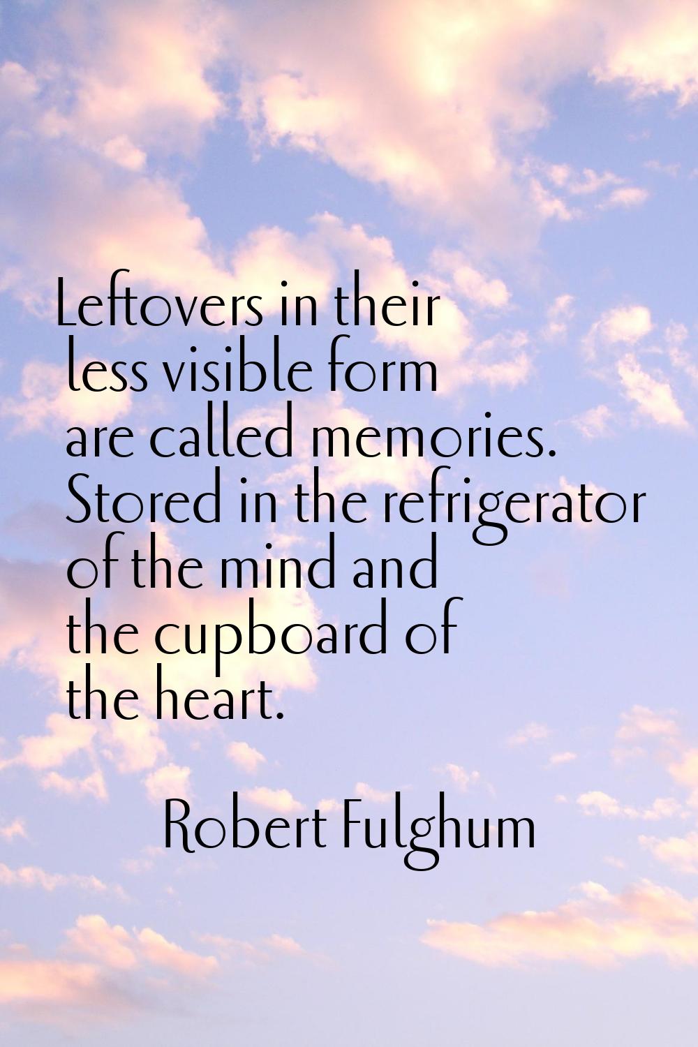 Leftovers in their less visible form are called memories. Stored in the refrigerator of the mind an
