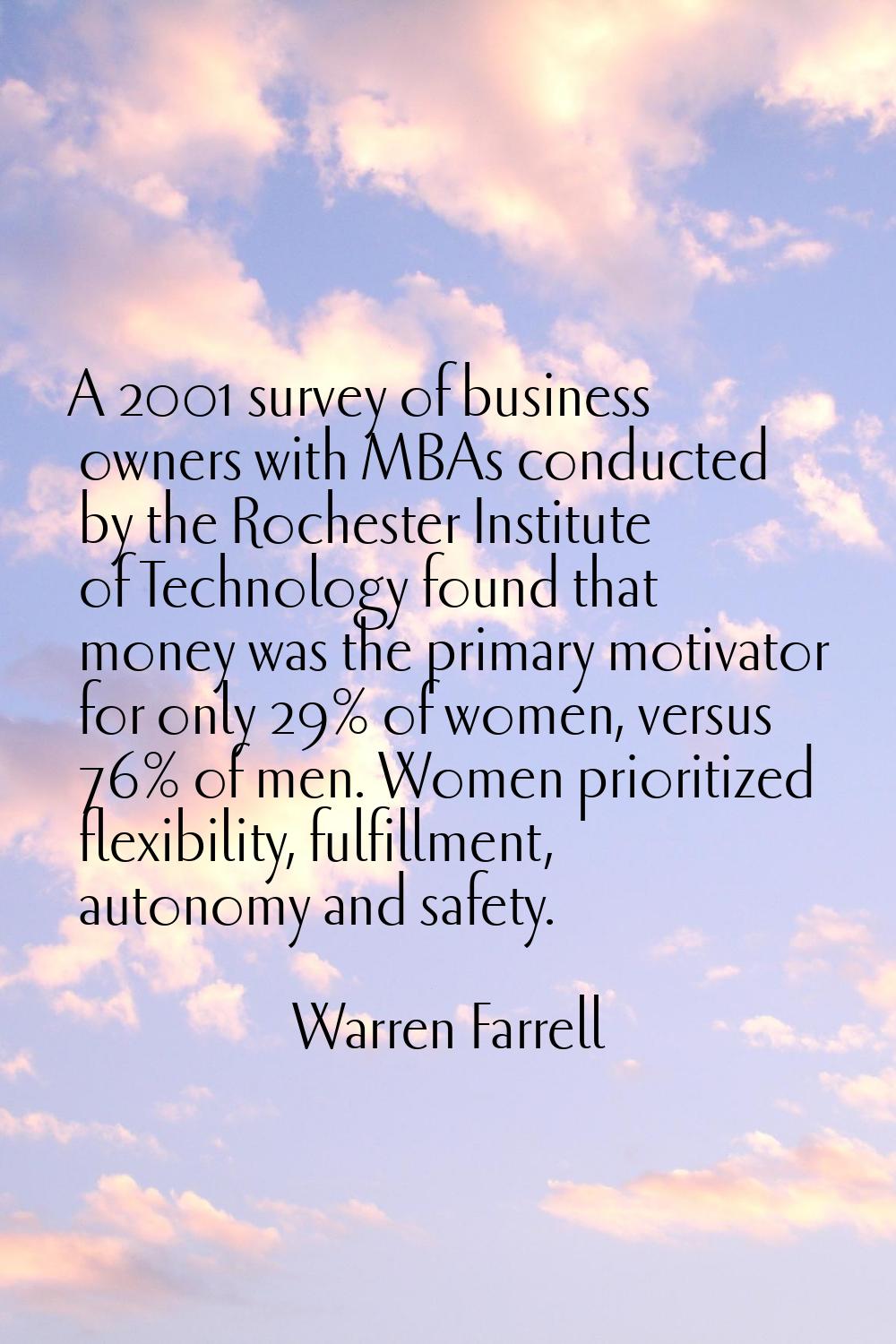 A 2001 survey of business owners with MBAs conducted by the Rochester Institute of Technology found