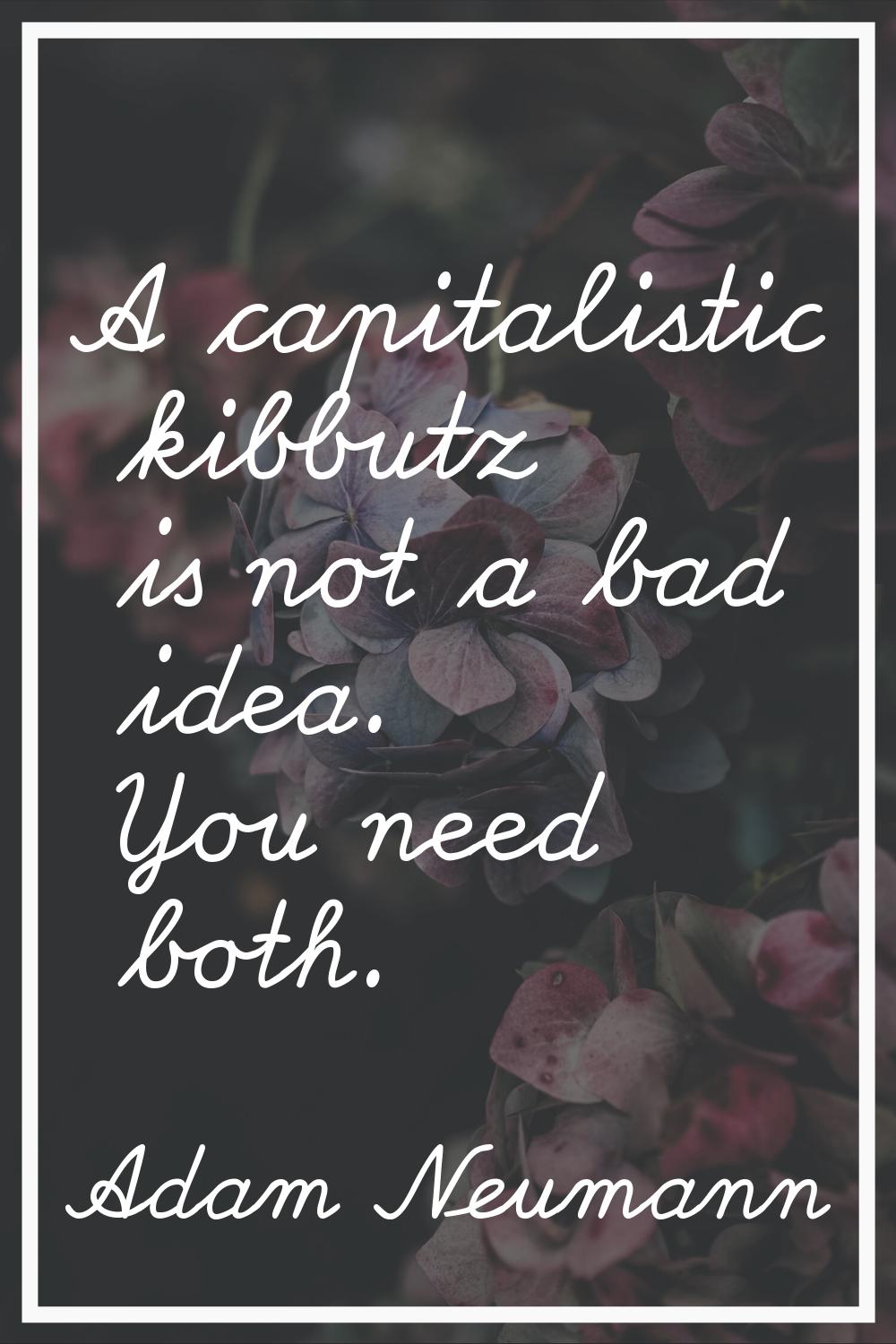 A capitalistic kibbutz is not a bad idea. You need both.
