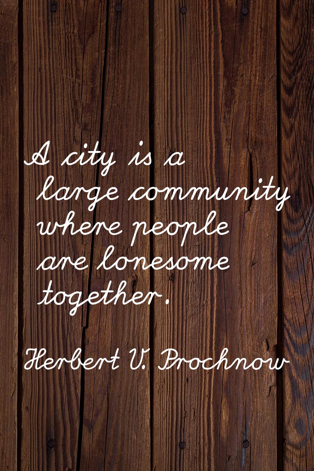 A city is a large community where people are lonesome together.