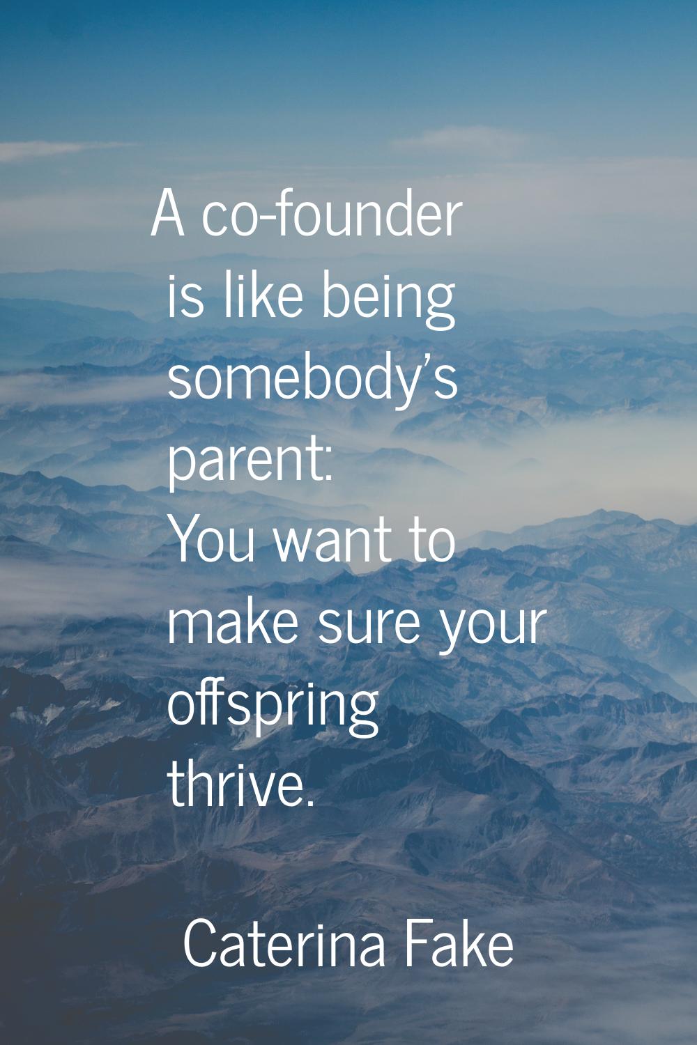 A co-founder is like being somebody's parent: You want to make sure your offspring thrive.