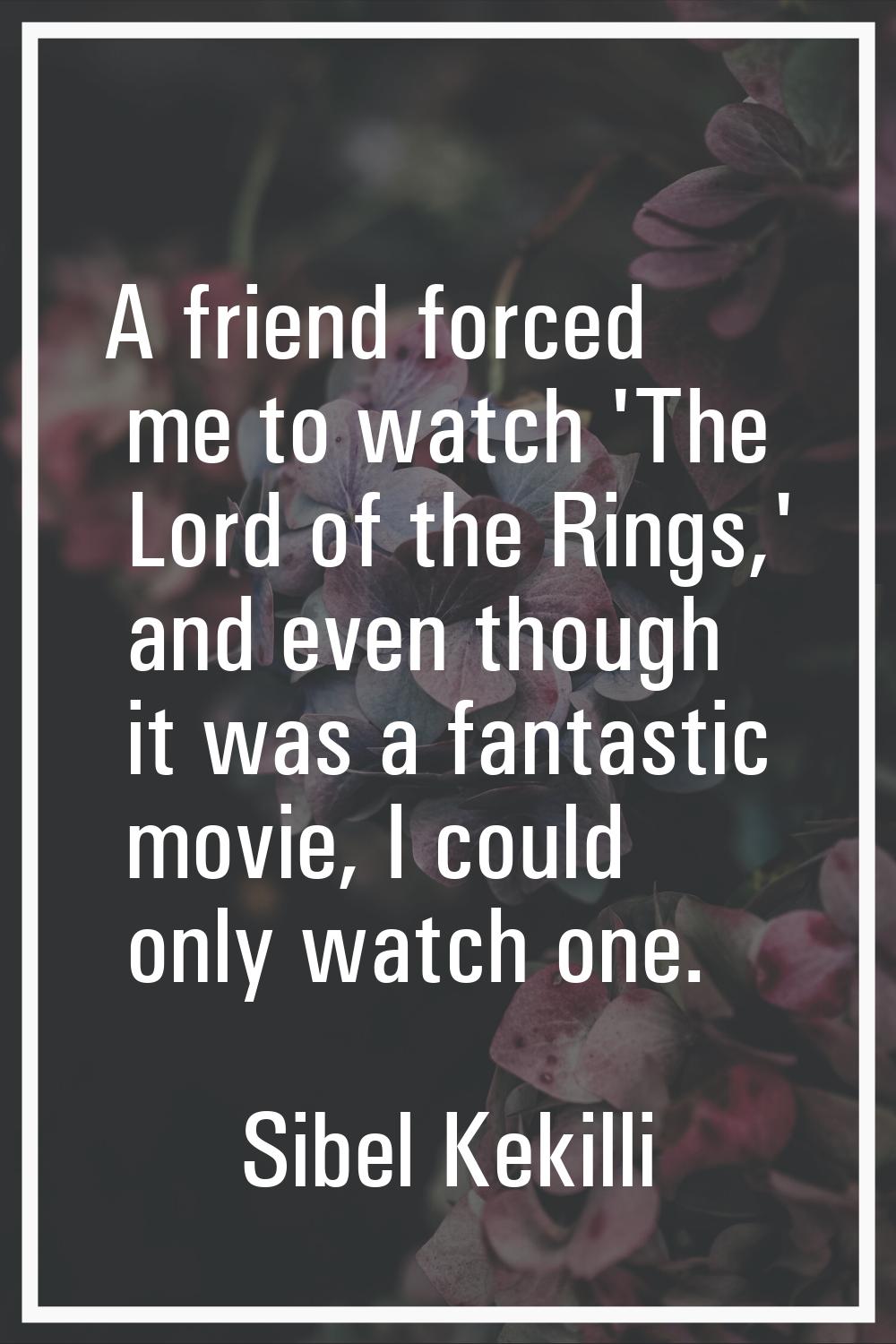 A friend forced me to watch 'The Lord of the Rings,' and even though it was a fantastic movie, I co