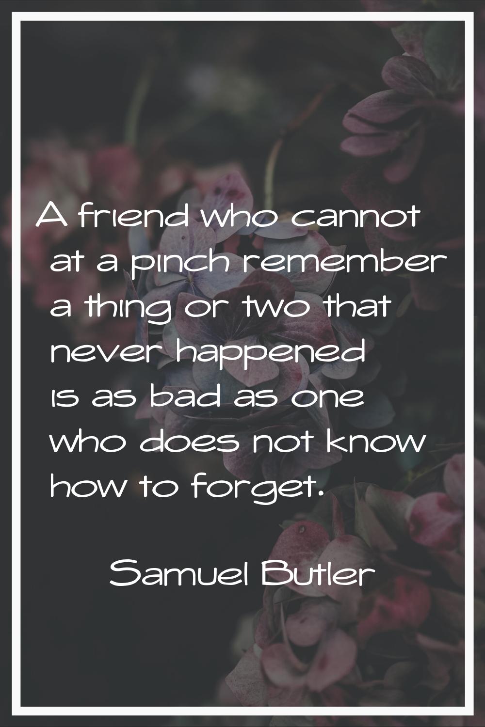 A friend who cannot at a pinch remember a thing or two that never happened is as bad as one who doe