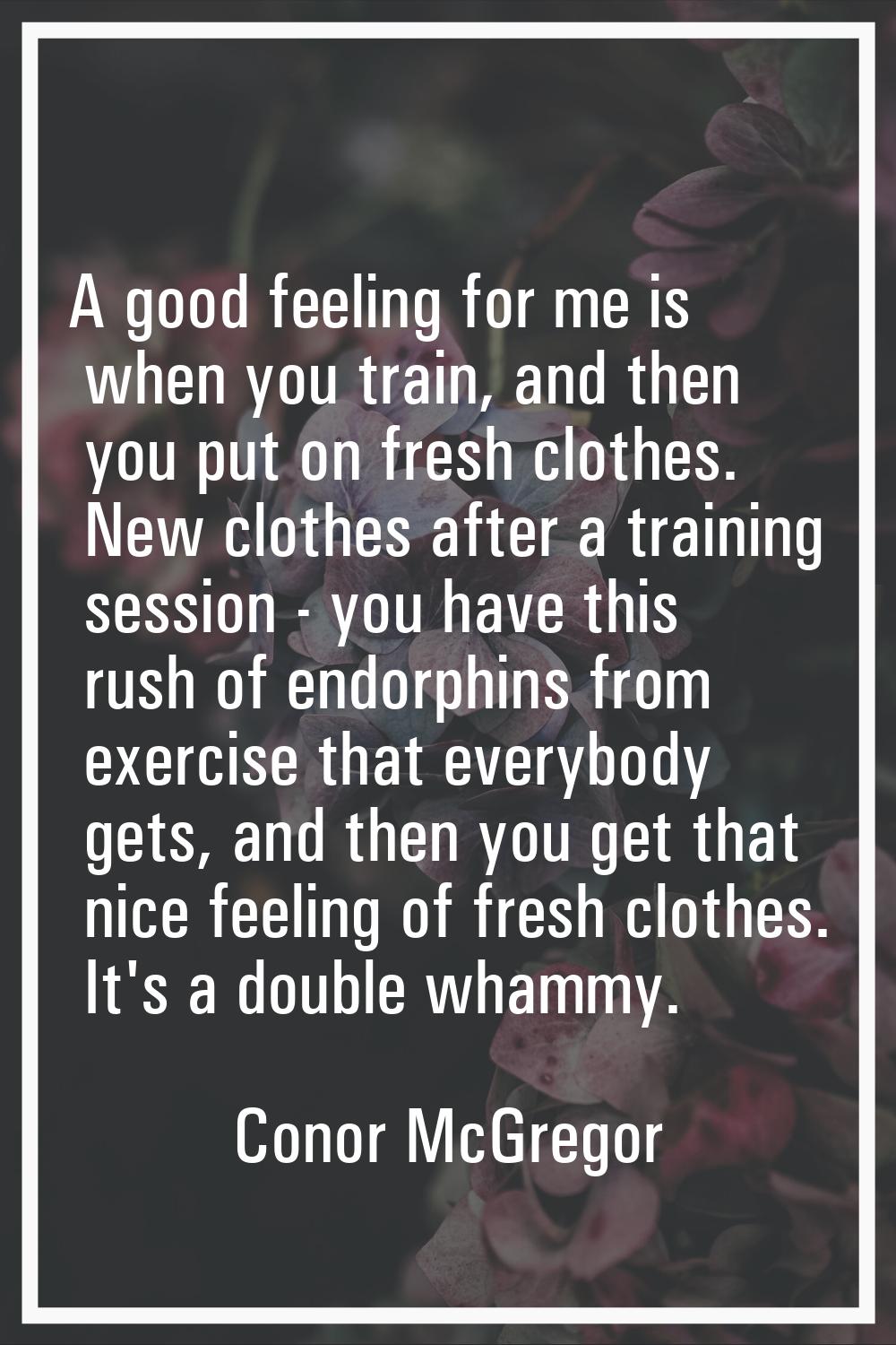 A good feeling for me is when you train, and then you put on fresh clothes. New clothes after a tra
