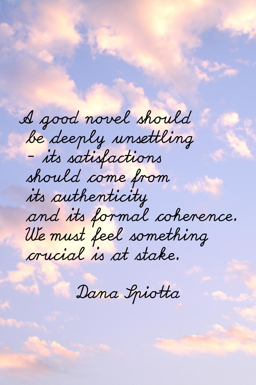 A good novel should be deeply unsettling - its satisfactions should come from its authenticity and 
