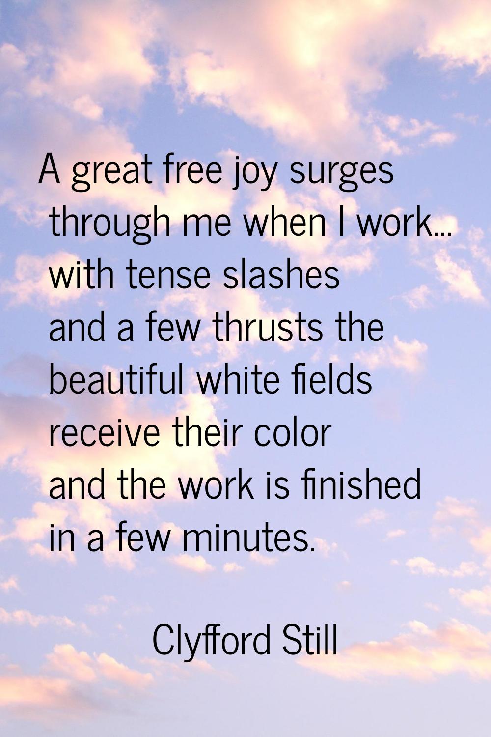 A great free joy surges through me when I work... with tense slashes and a few thrusts the beautifu