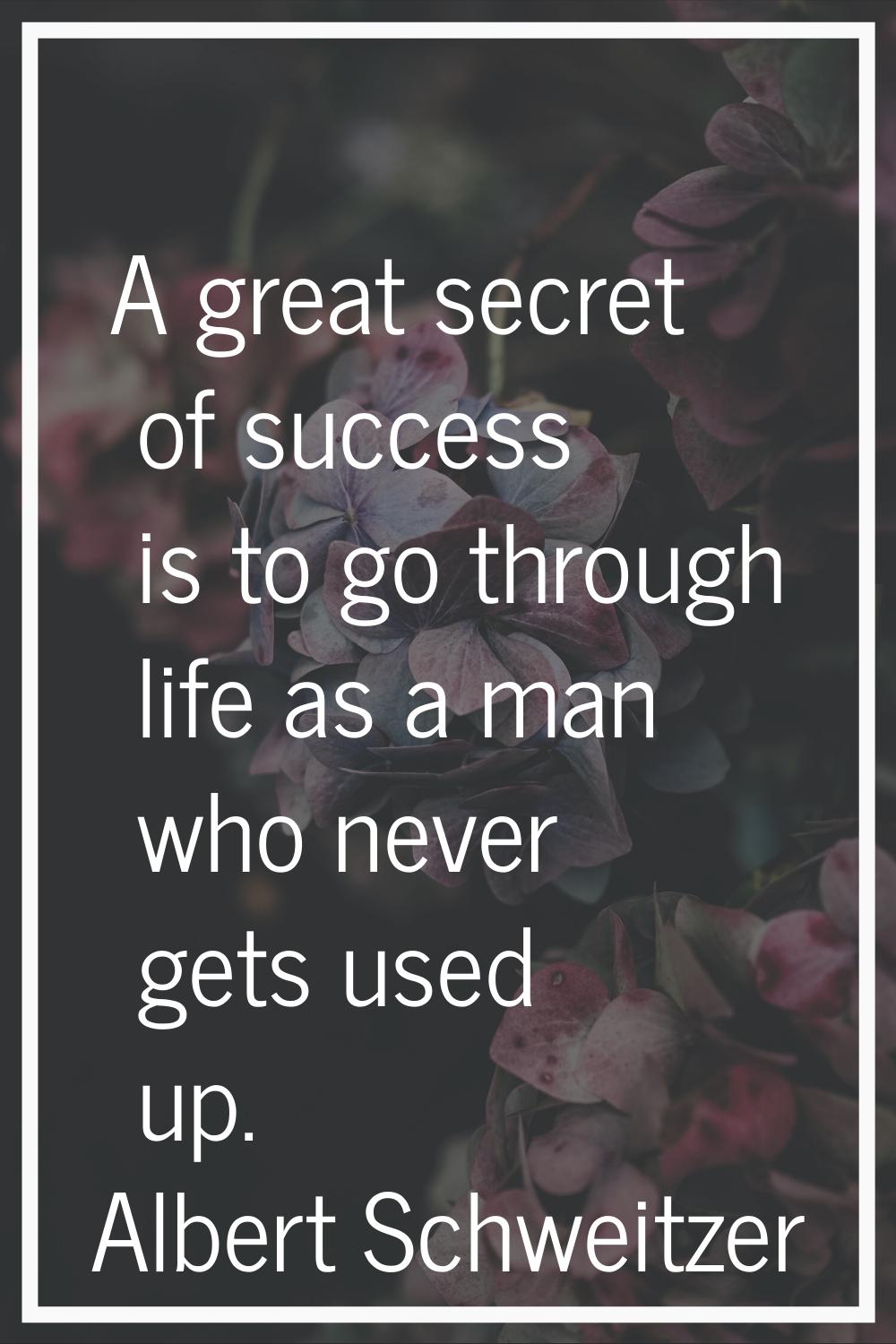 A great secret of success is to go through life as a man who never gets used up.