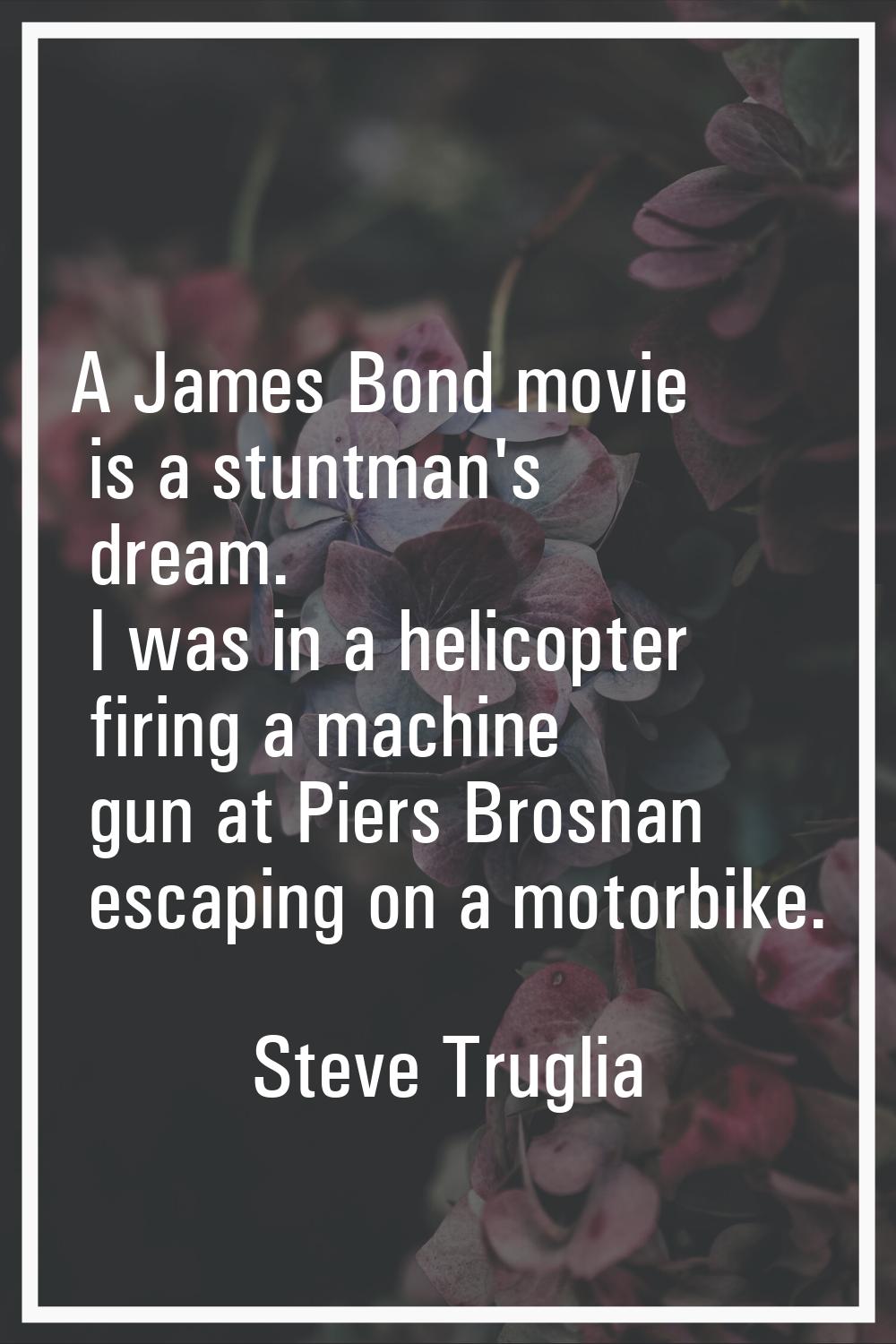A James Bond movie is a stuntman's dream. I was in a helicopter firing a machine gun at Piers Brosn