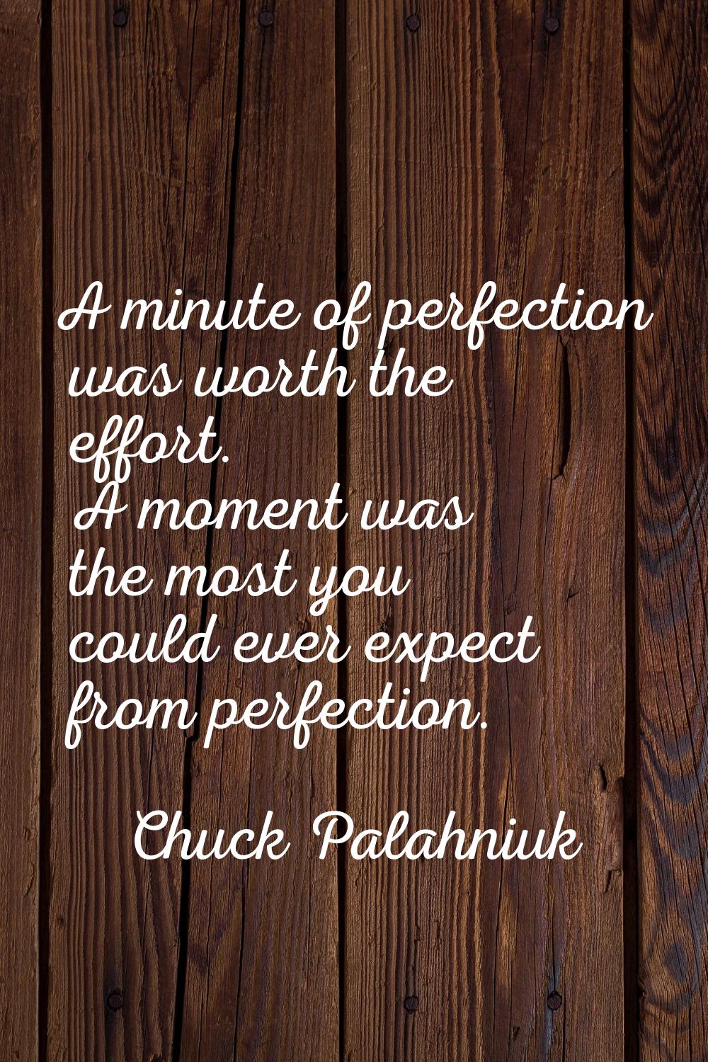 A minute of perfection was worth the effort. A moment was the most you could ever expect from perfe