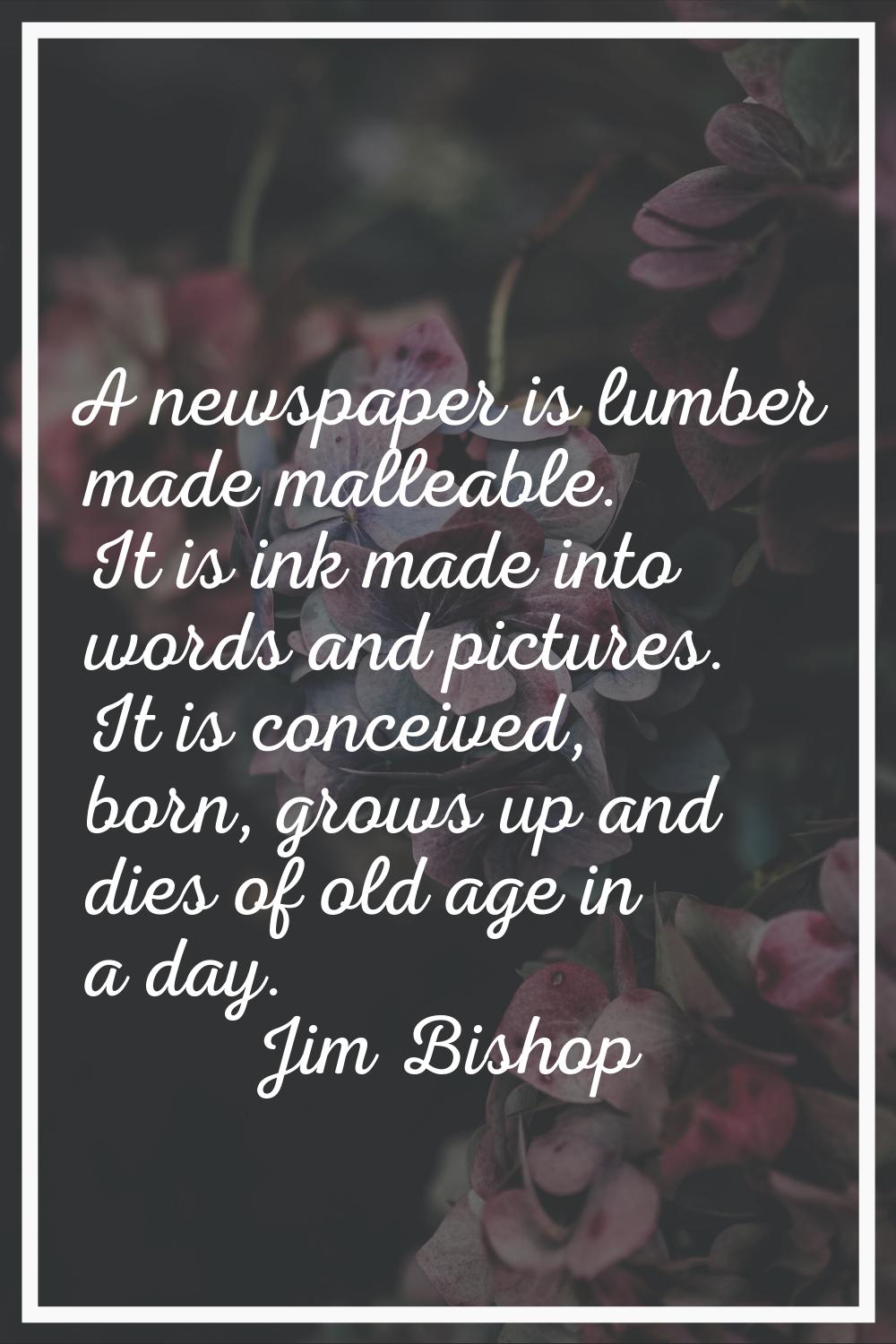 A newspaper is lumber made malleable. It is ink made into words and pictures. It is conceived, born
