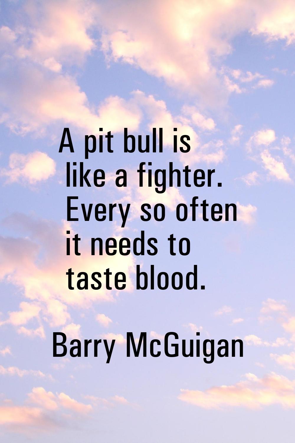 A pit bull is like a fighter. Every so often it needs to taste blood.