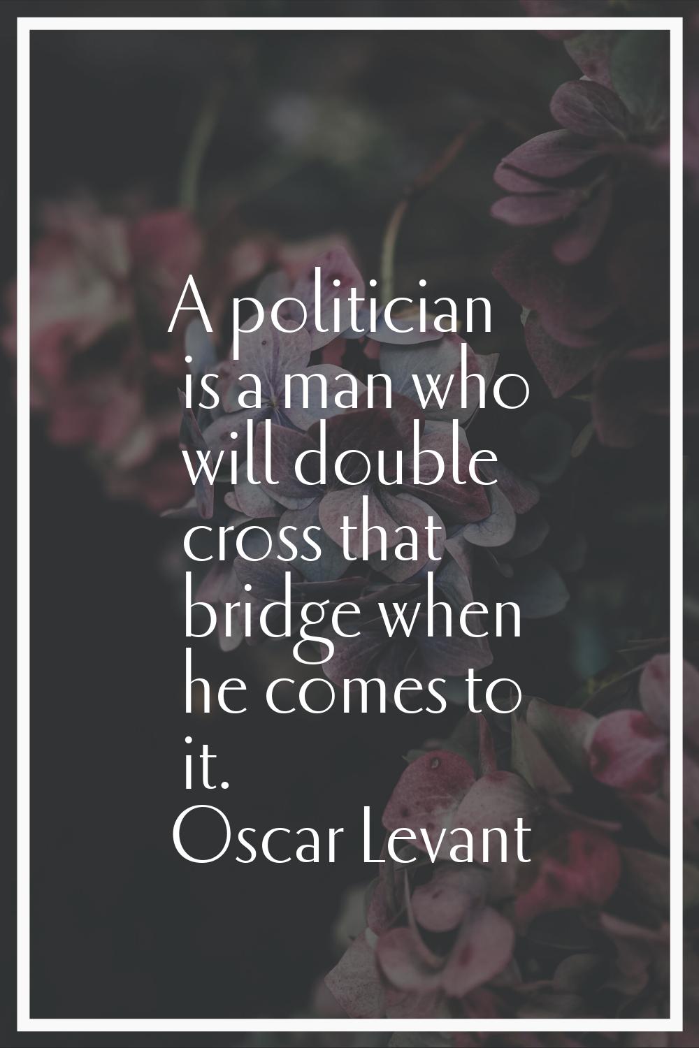 A politician is a man who will double cross that bridge when he comes to it.
