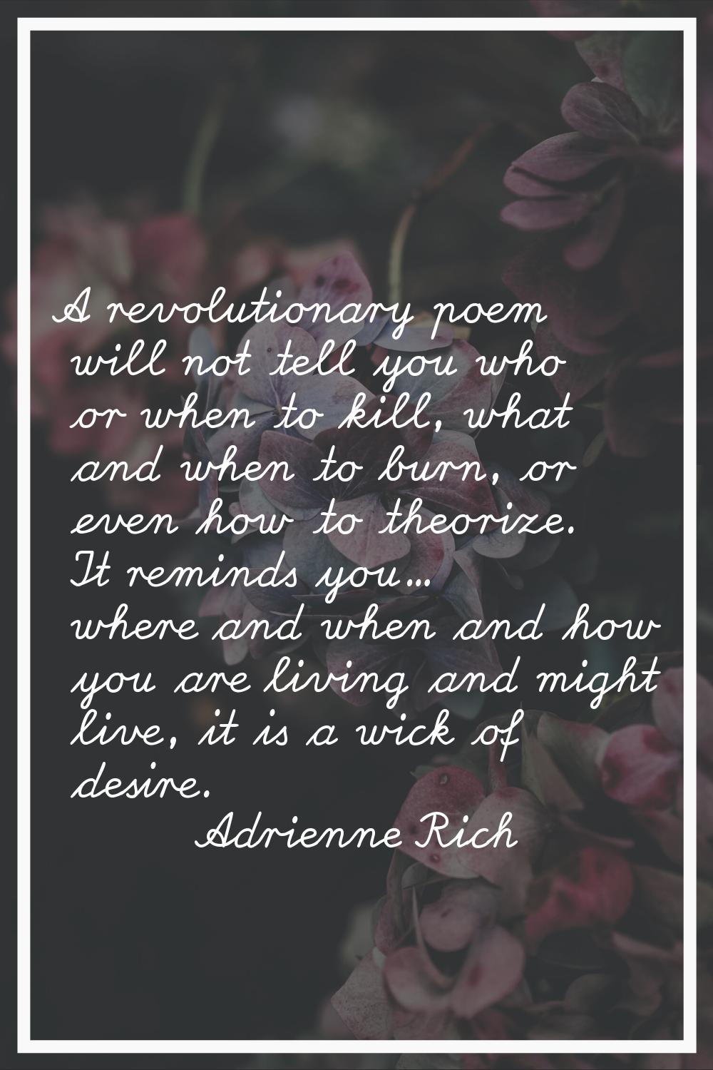 A revolutionary poem will not tell you who or when to kill, what and when to burn, or even how to t