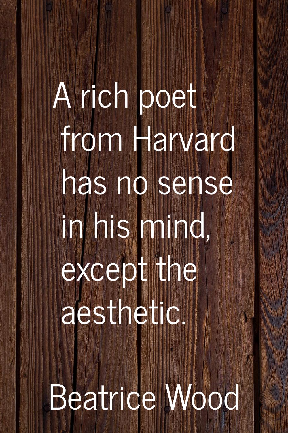 A rich poet from Harvard has no sense in his mind, except the aesthetic.
