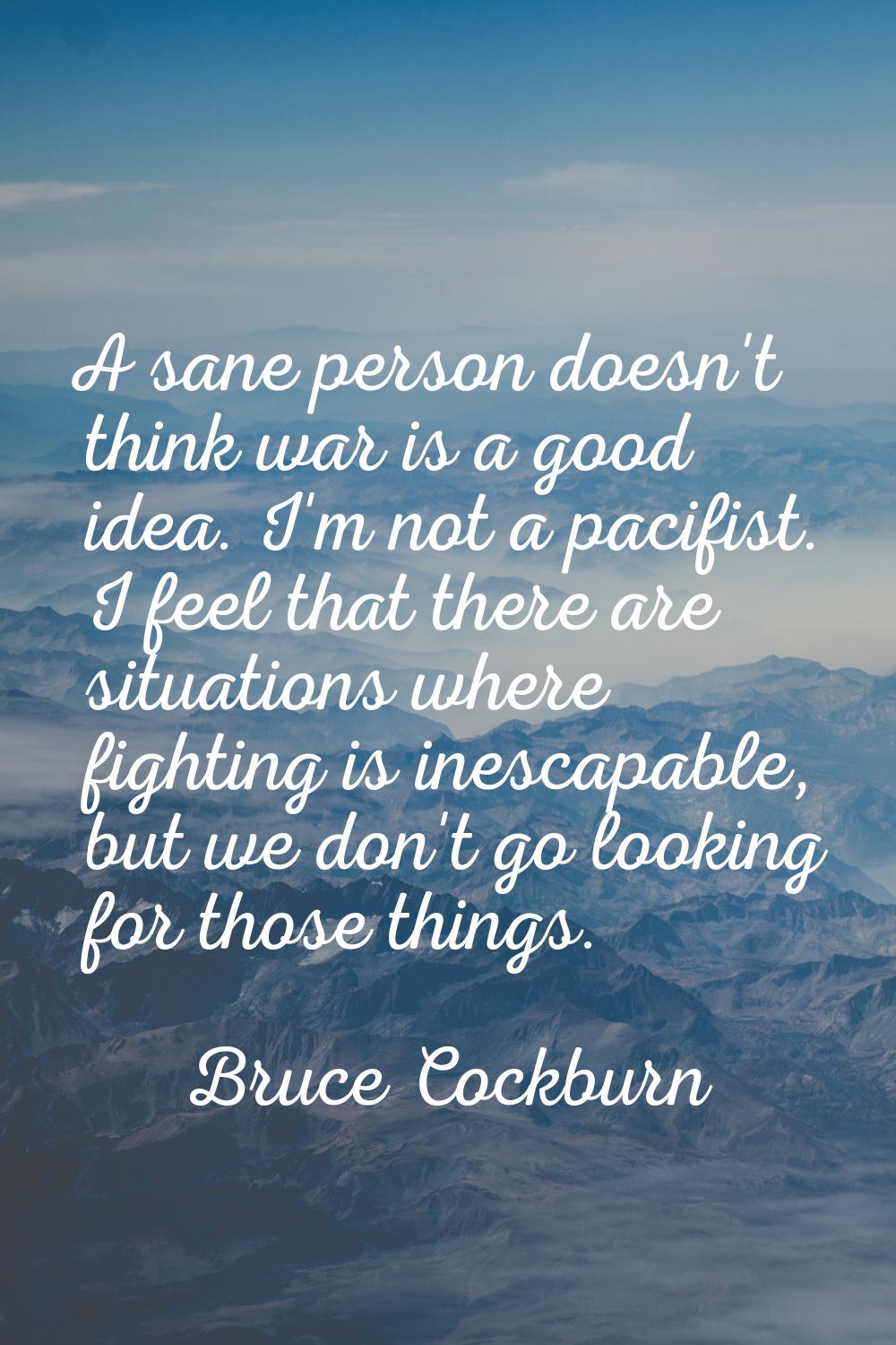A sane person doesn't think war is a good idea. I'm not a pacifist. I feel that there are situation