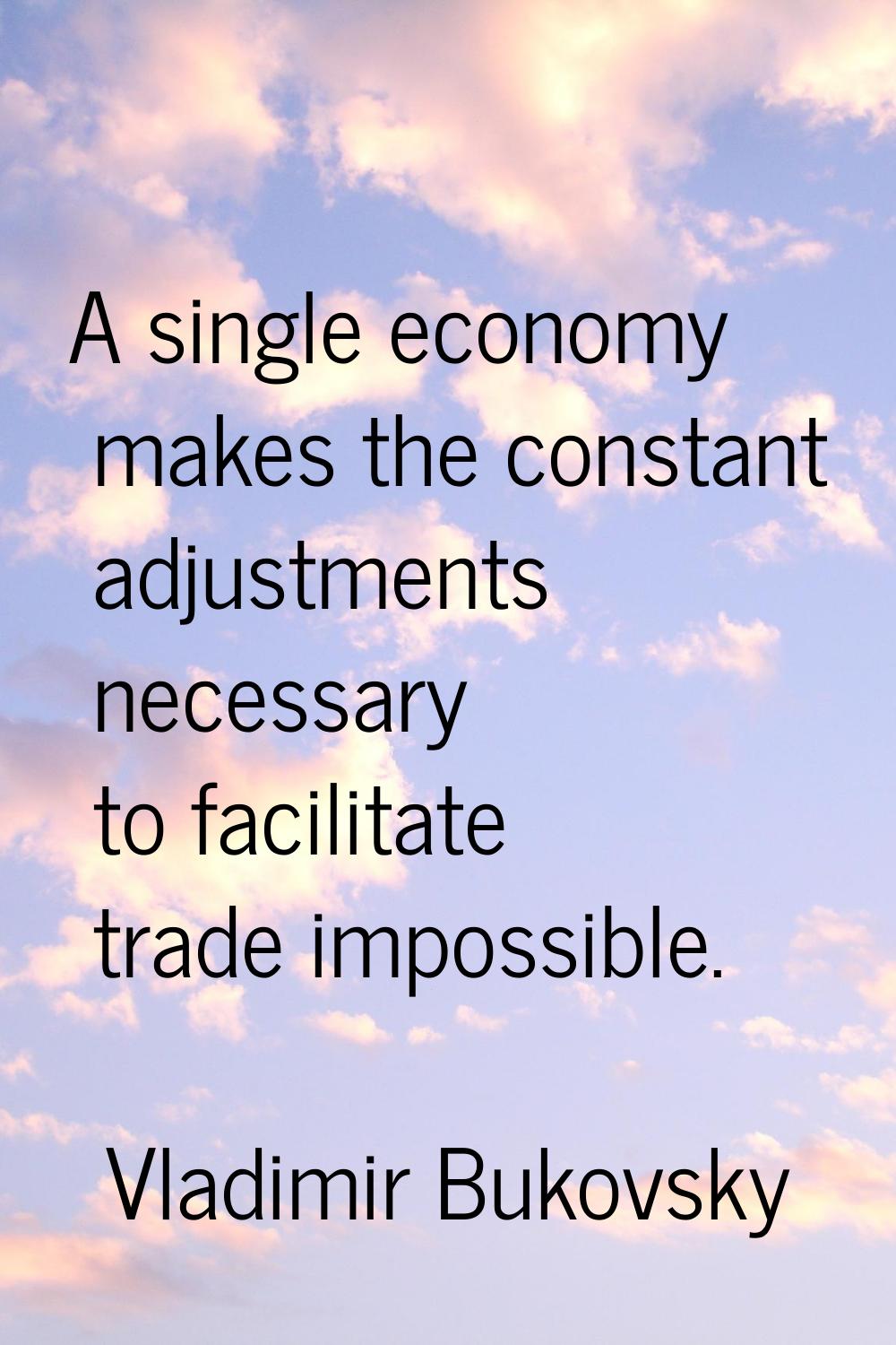 A single economy makes the constant adjustments necessary to facilitate trade impossible.