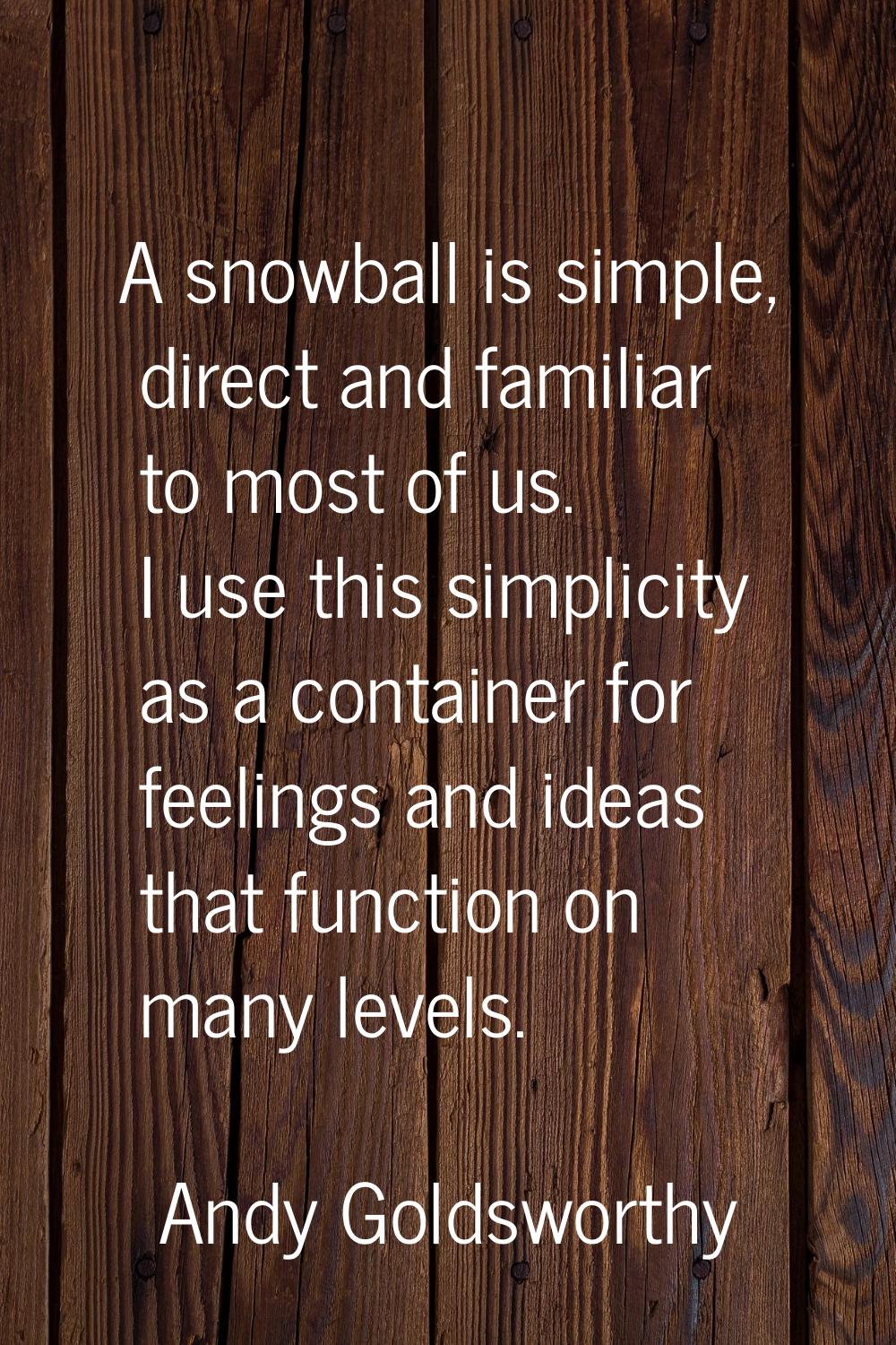 A snowball is simple, direct and familiar to most of us. I use this simplicity as a container for f