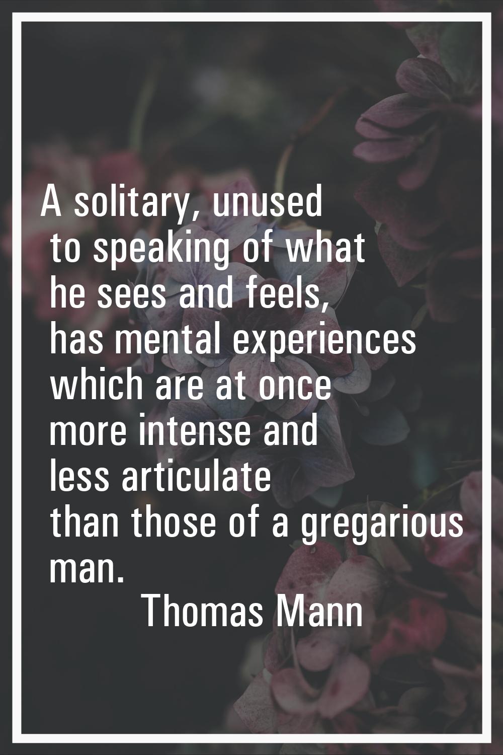 A solitary, unused to speaking of what he sees and feels, has mental experiences which are at once 