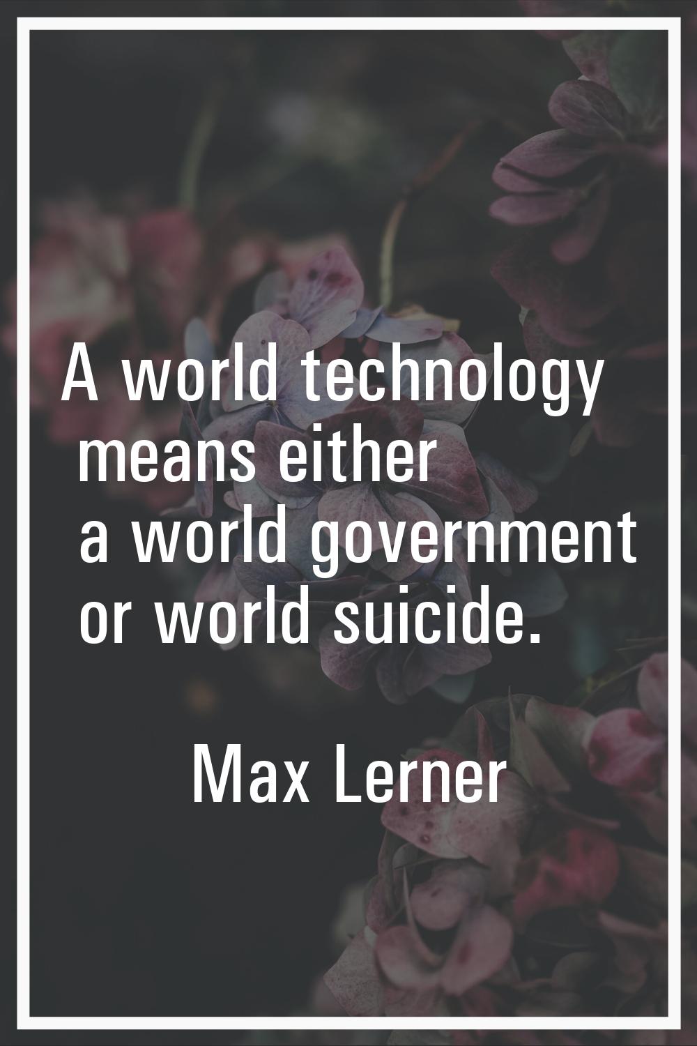 A world technology means either a world government or world suicide.