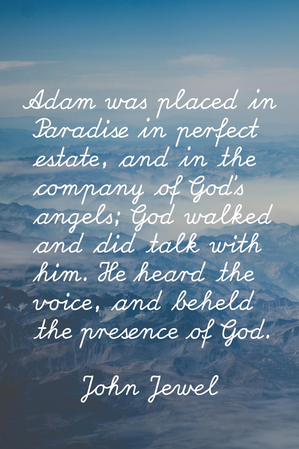 Adam was placed in Paradise in perfect estate, and in the company of God's angels; God walked and d