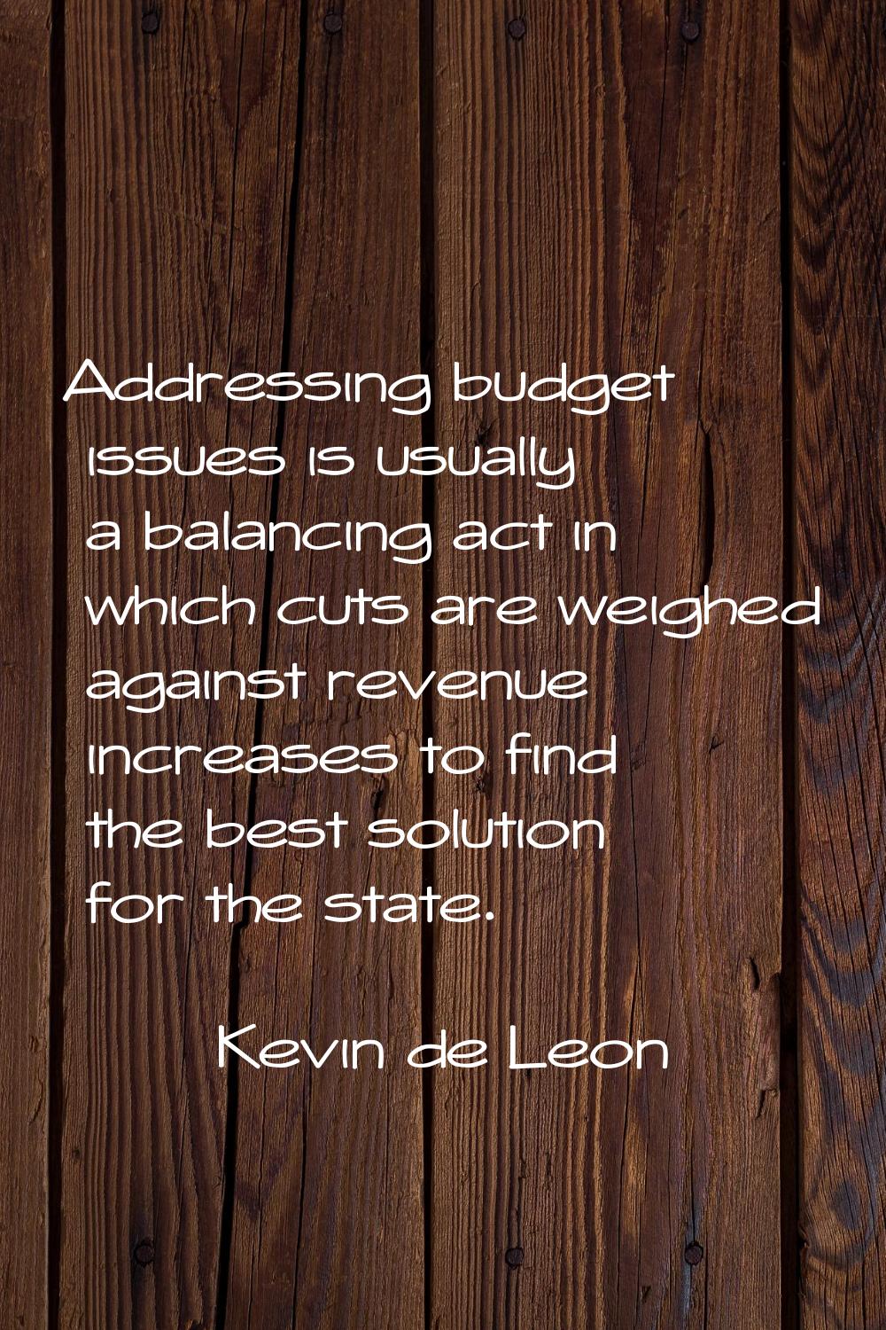 Addressing budget issues is usually a balancing act in which cuts are weighed against revenue incre