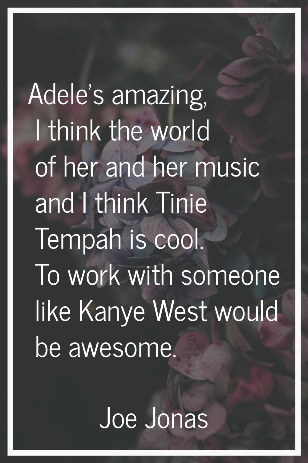 Adele's amazing, I think the world of her and her music and I think Tinie Tempah is cool. To work w