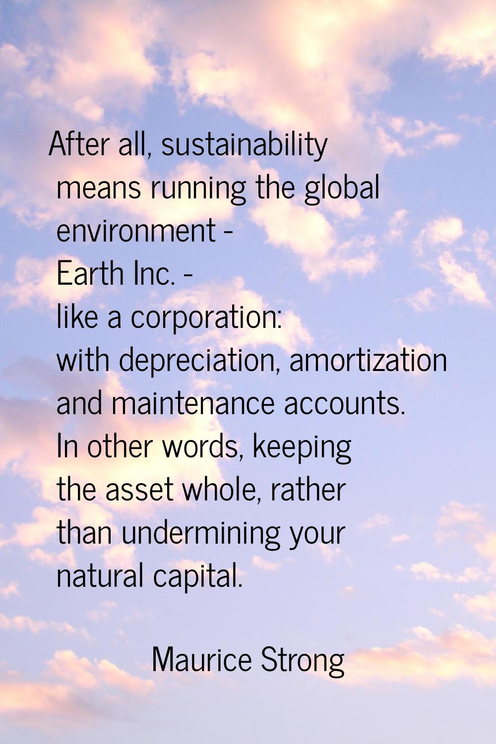 After all, sustainability means running the global environment - Earth Inc. - like a corporation: w
