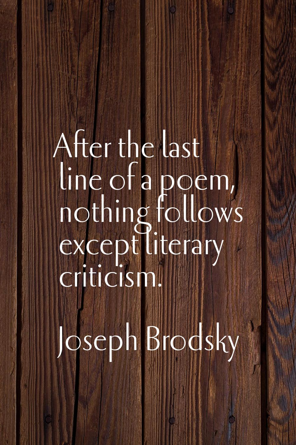 After the last line of a poem, nothing follows except literary criticism.