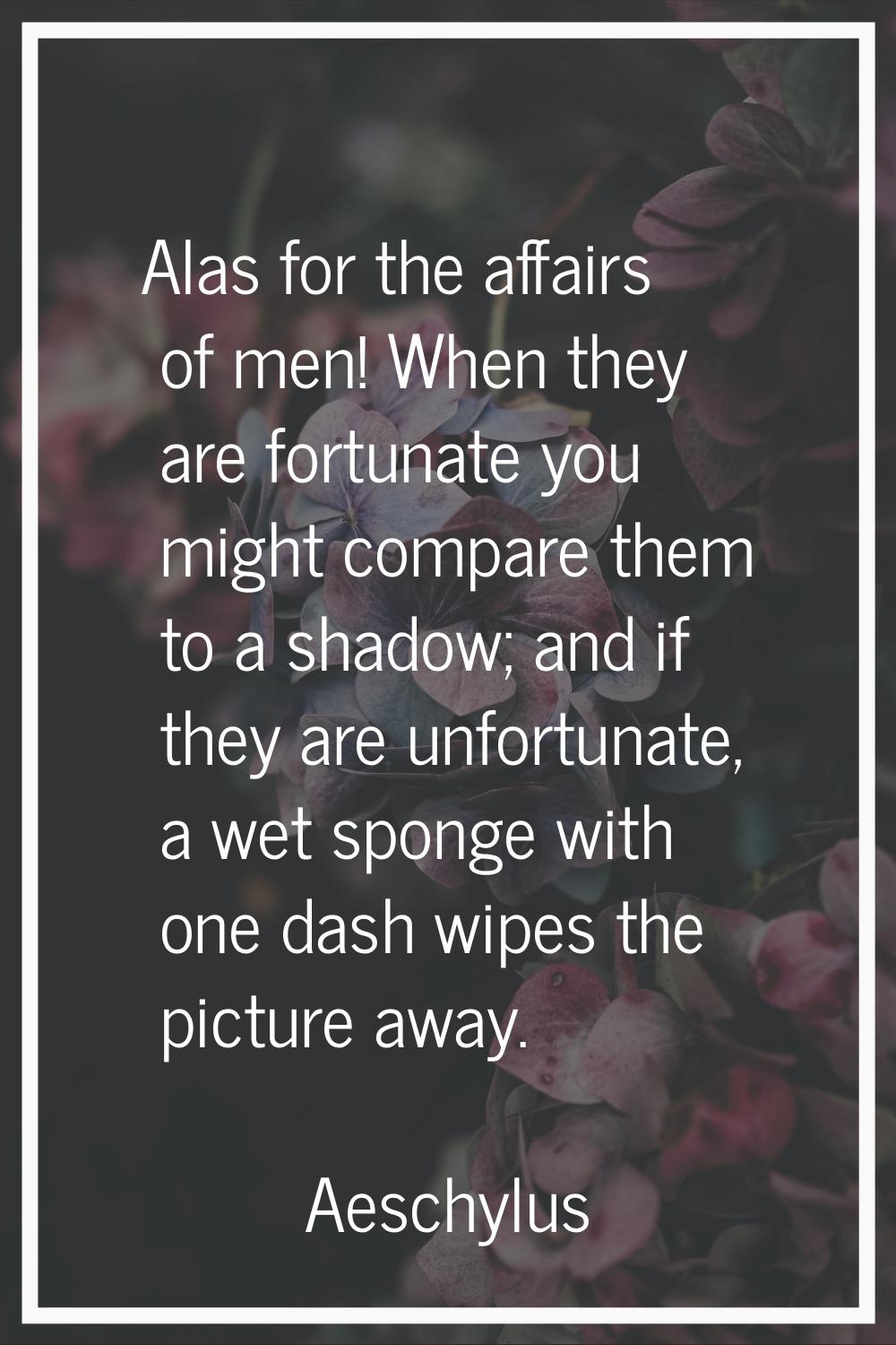 Alas for the affairs of men! When they are fortunate you might compare them to a shadow; and if the