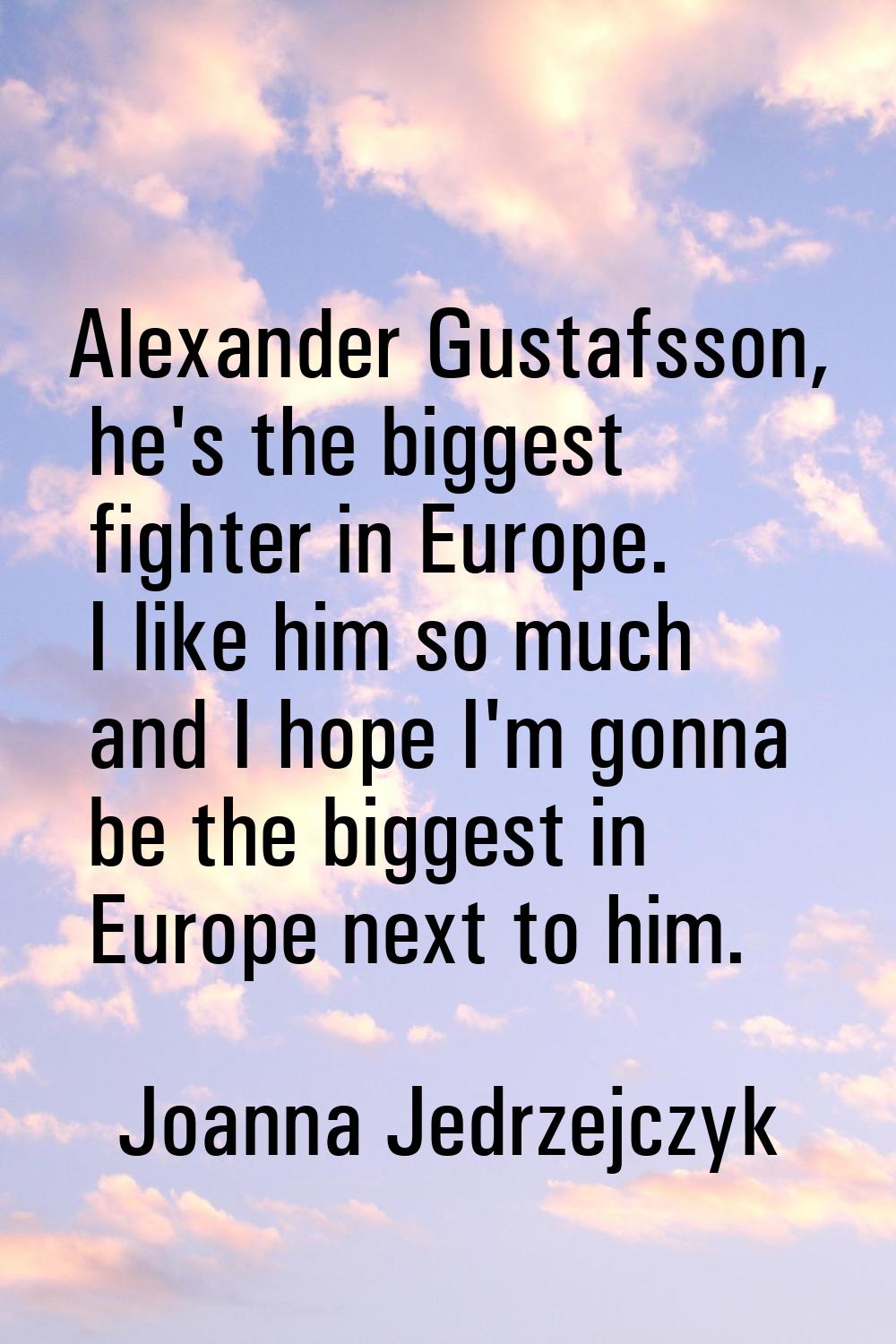 Alexander Gustafsson, he's the biggest fighter in Europe. I like him so much and I hope I'm gonna b