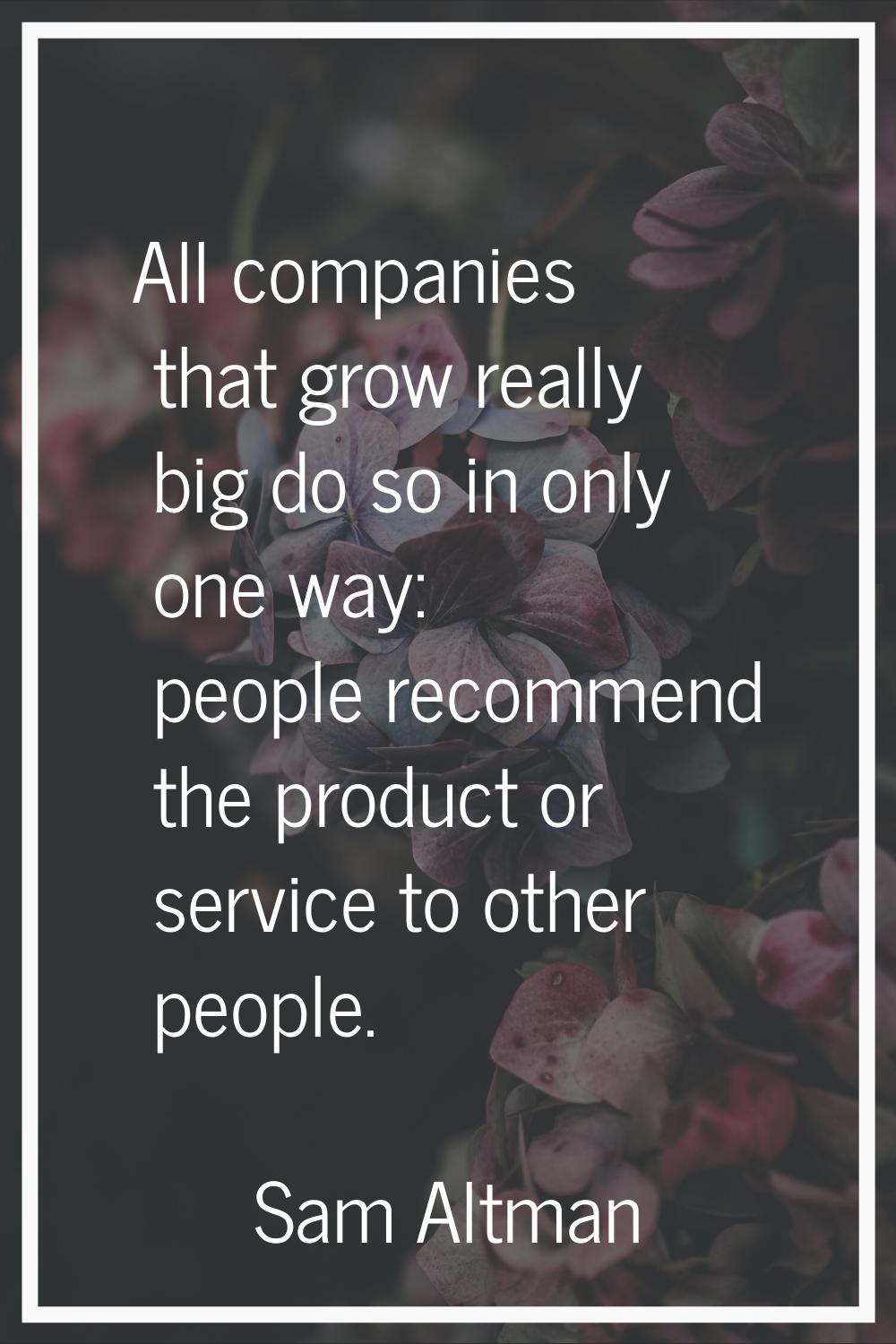 All companies that grow really big do so in only one way: people recommend the product or service t