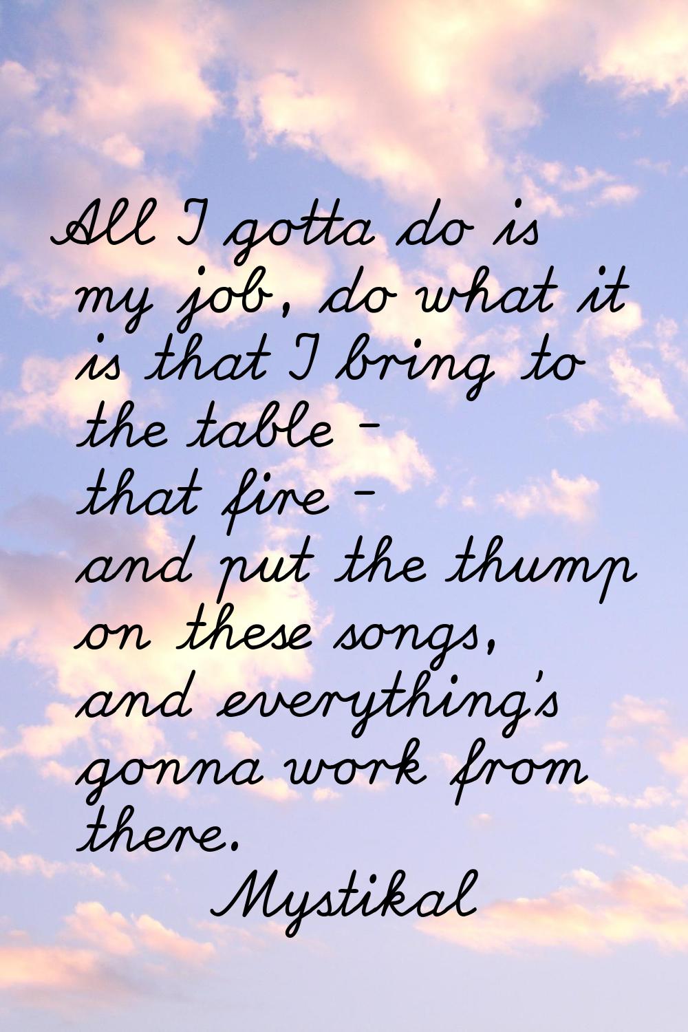 All I gotta do is my job, do what it is that I bring to the table - that fire - and put the thump o