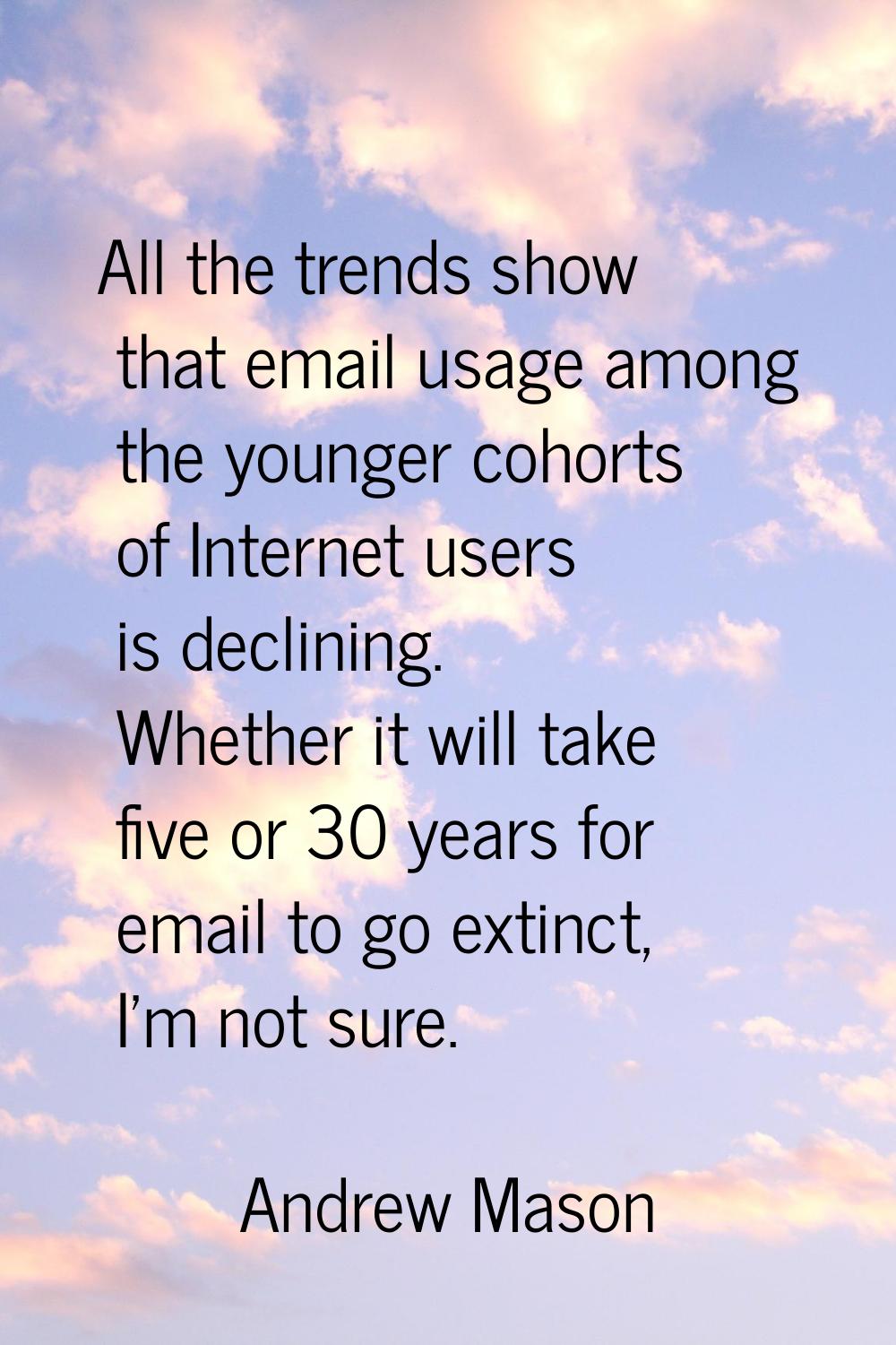 All the trends show that email usage among the younger cohorts of Internet users is declining. Whet