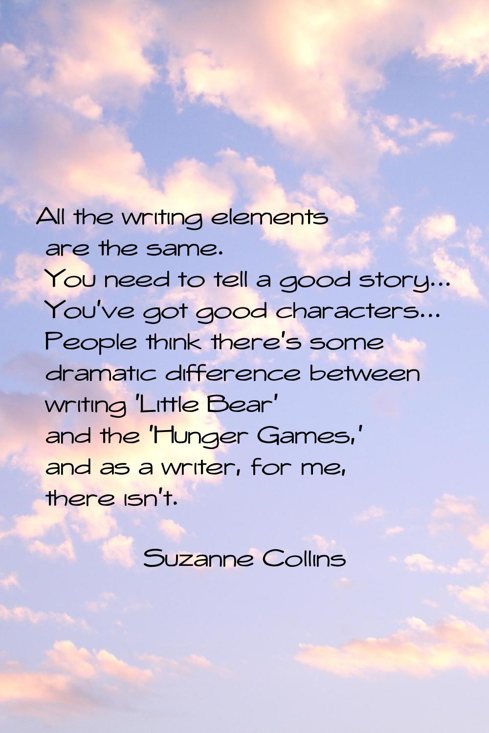 All the writing elements are the same. You need to tell a good story... You've got good characters.