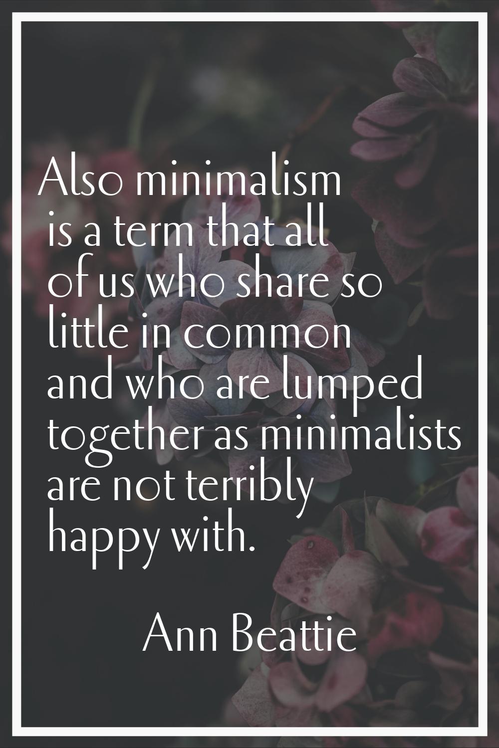 Also minimalism is a term that all of us who share so little in common and who are lumped together 