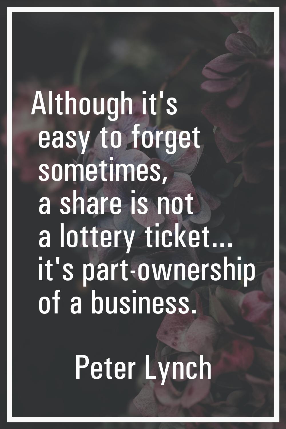 Although it's easy to forget sometimes, a share is not a lottery ticket... it's part-ownership of a