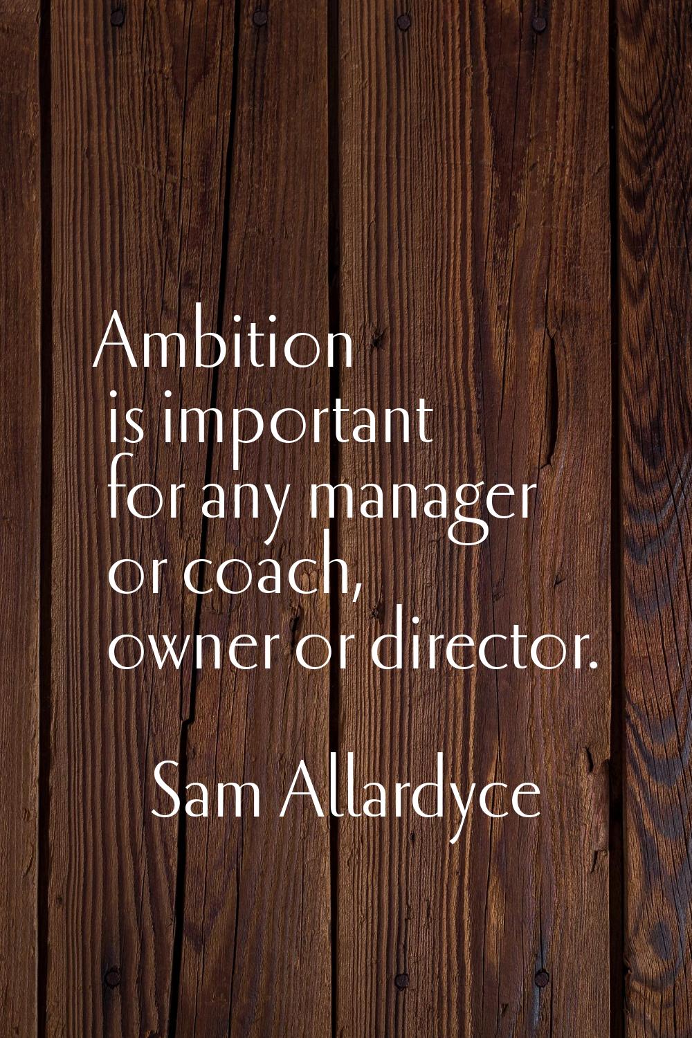 Ambition is important for any manager or coach, owner or director.