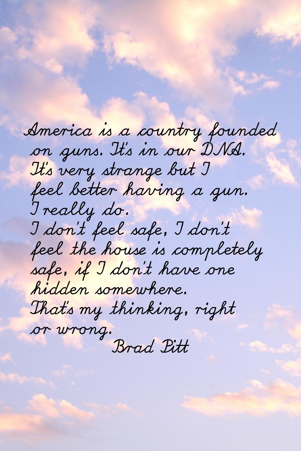 America is a country founded on guns. It's in our DNA. It's very strange but I feel better having a