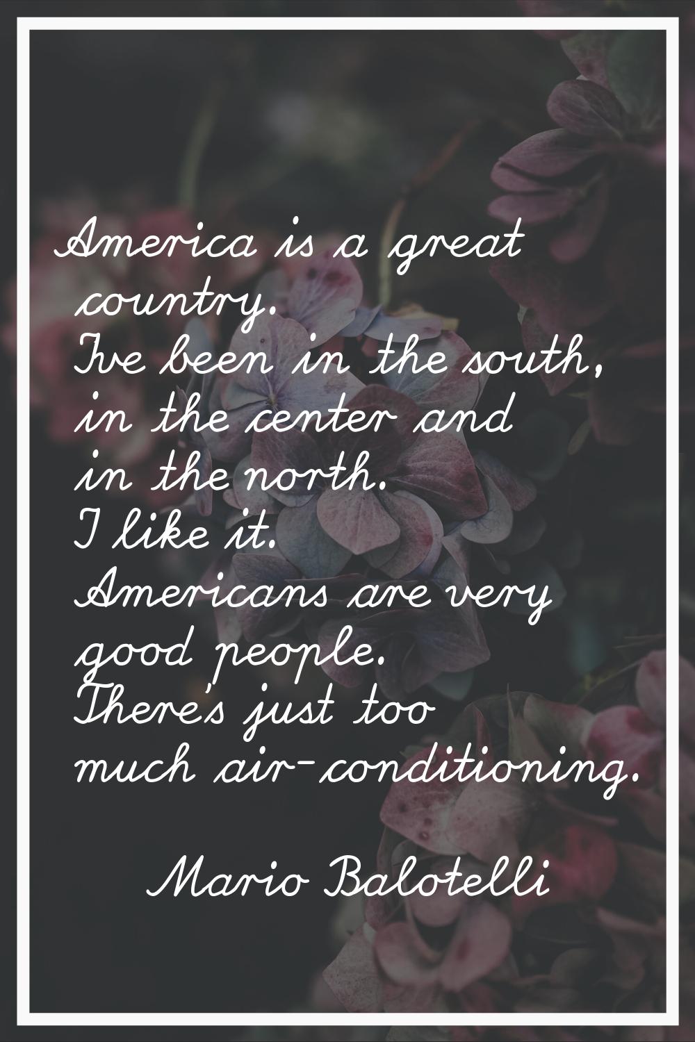 America is a great country. I've been in the south, in the center and in the north. I like it. Amer