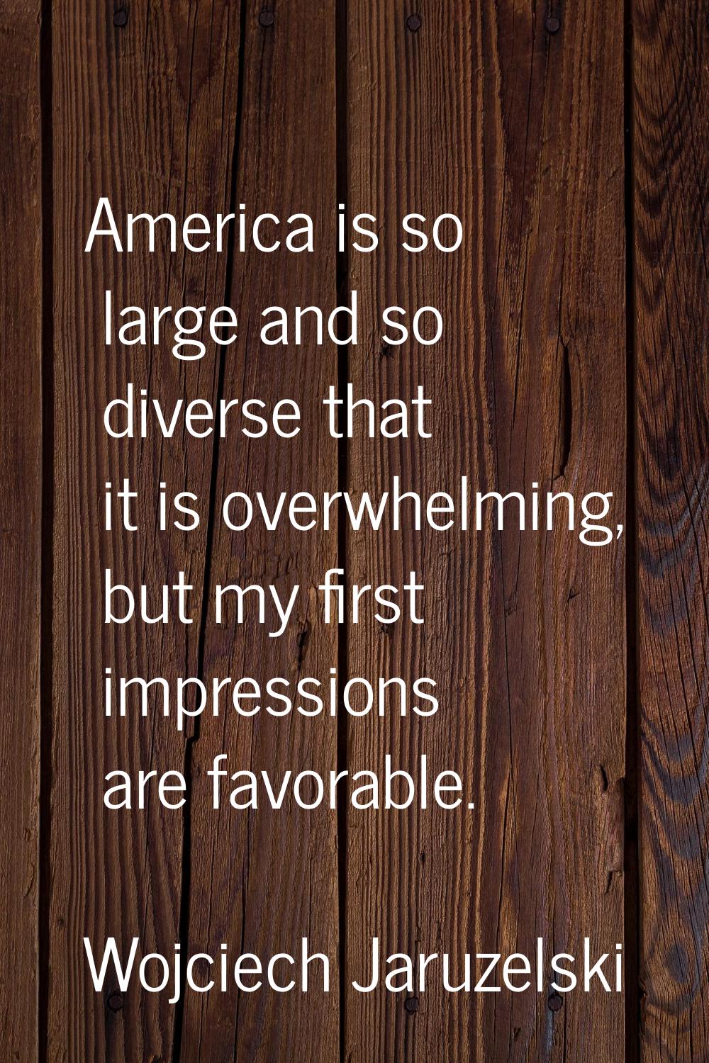 America is so large and so diverse that it is overwhelming, but my first impressions are favorable.
