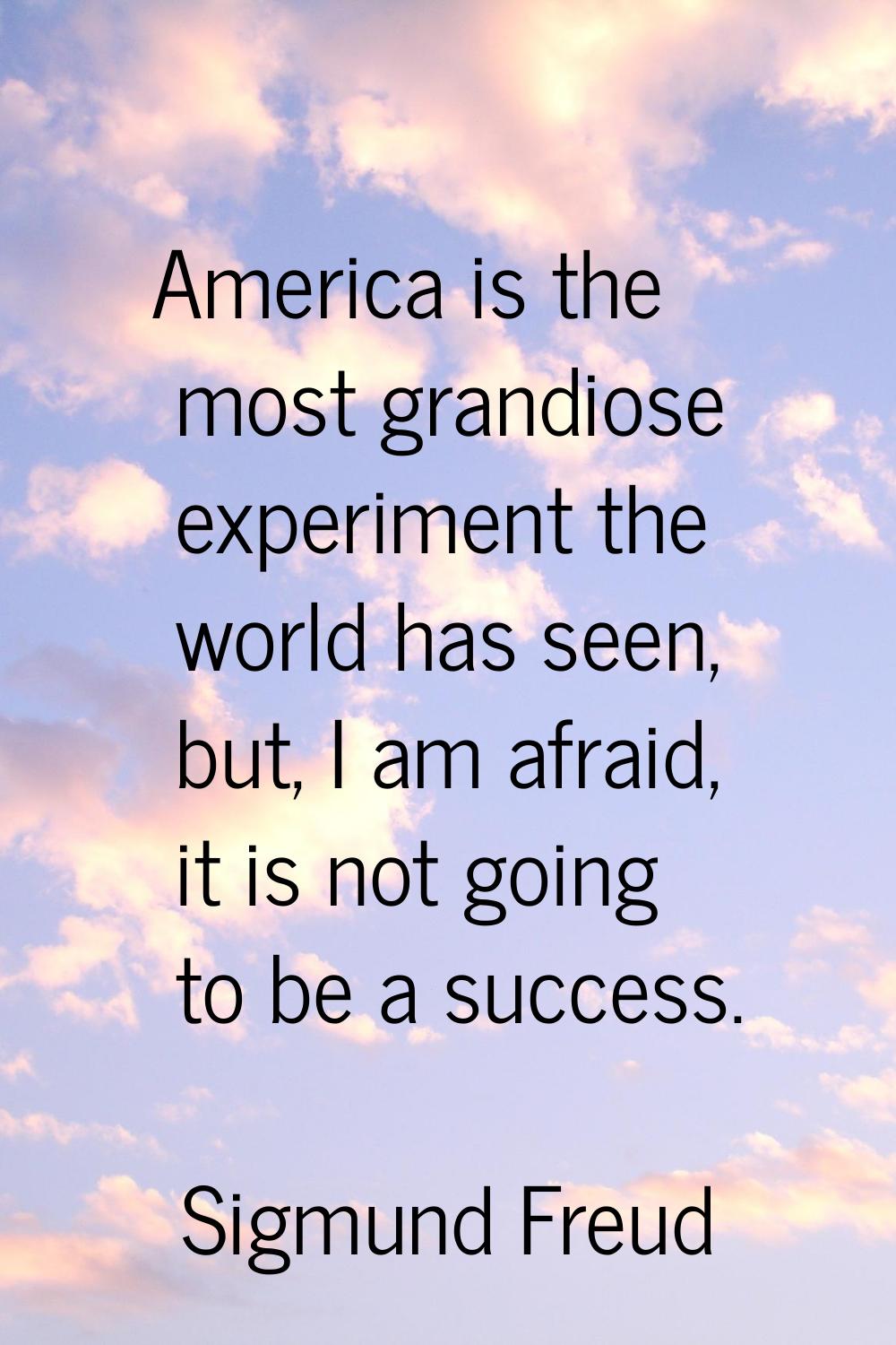 America is the most grandiose experiment the world has seen, but, I am afraid, it is not going to b