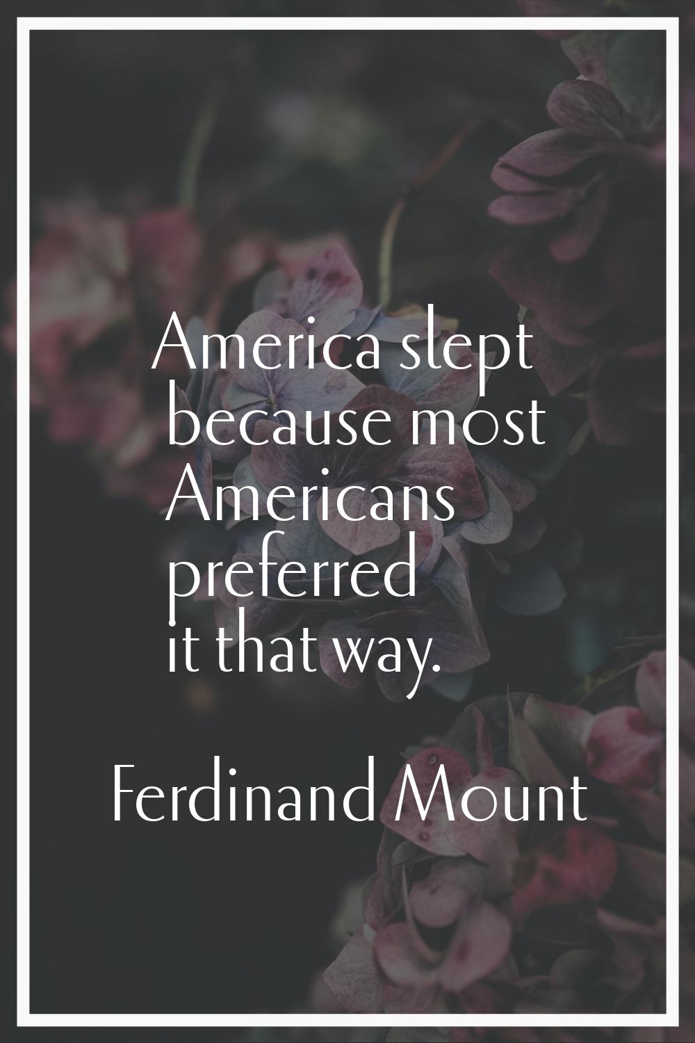 America slept because most Americans preferred it that way.