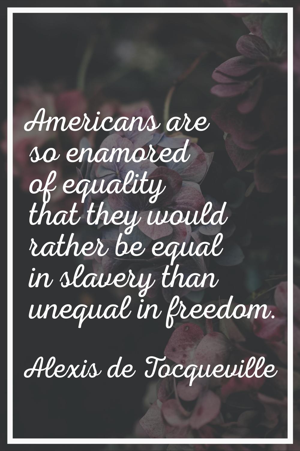Americans are so enamored of equality that they would rather be equal in slavery than unequal in fr