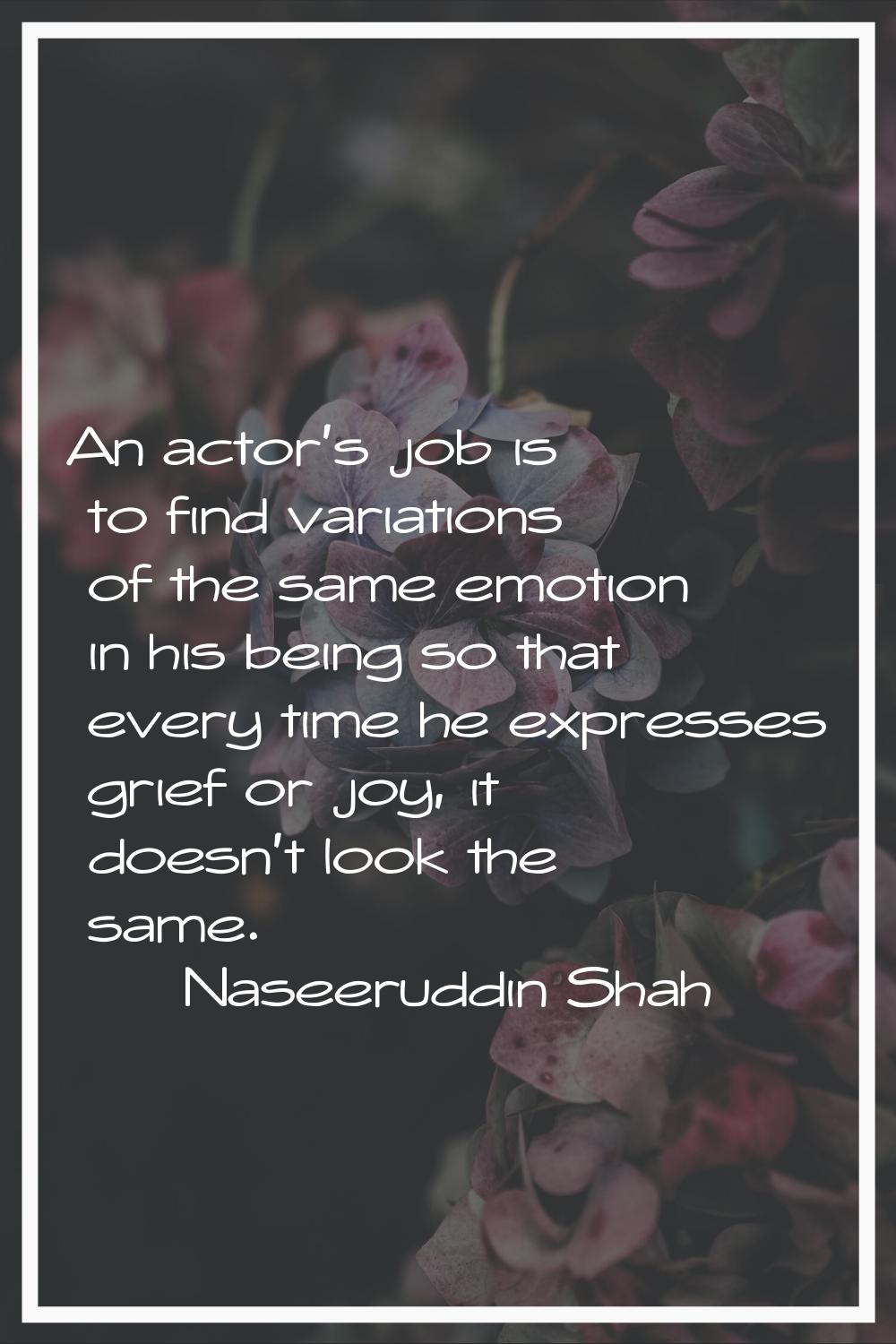 An actor's job is to find variations of the same emotion in his being so that every time he express